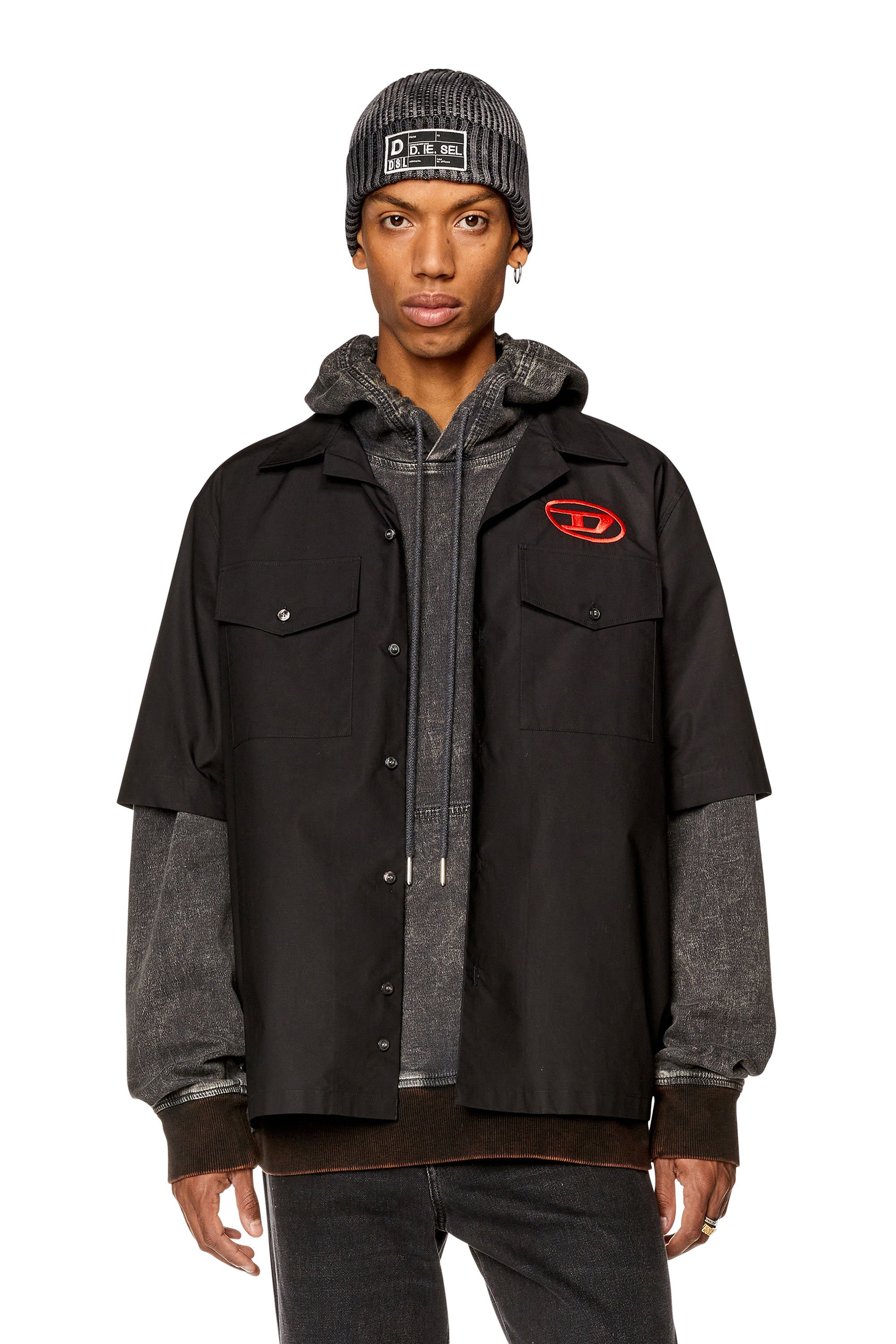 Diesel - S-MAC-22-B, Man Bowling shirt with embroidered logo in Black - Image 1