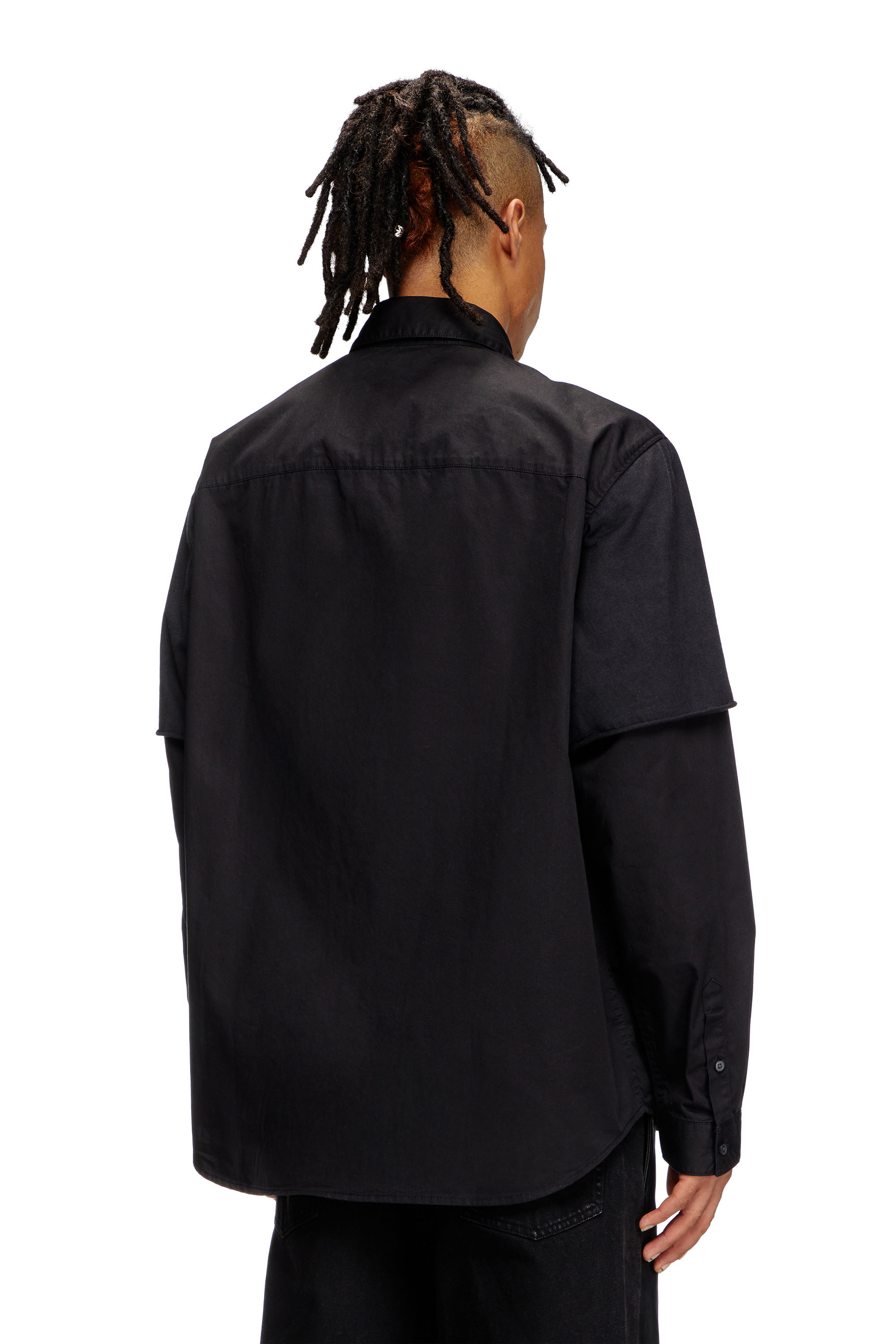 Diesel - S-GASTON-O, Man's Layered shirt in twill and jersey in Black - 3