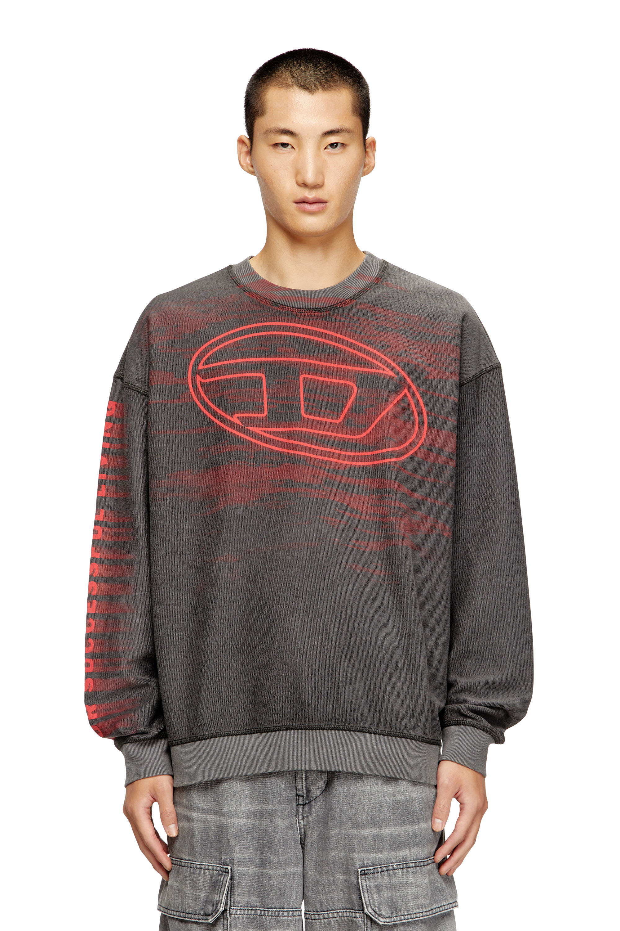 Diesel - S-BOXT-T1, Man's Cotton sweatshirt with Oval D print in Dark grey - 1