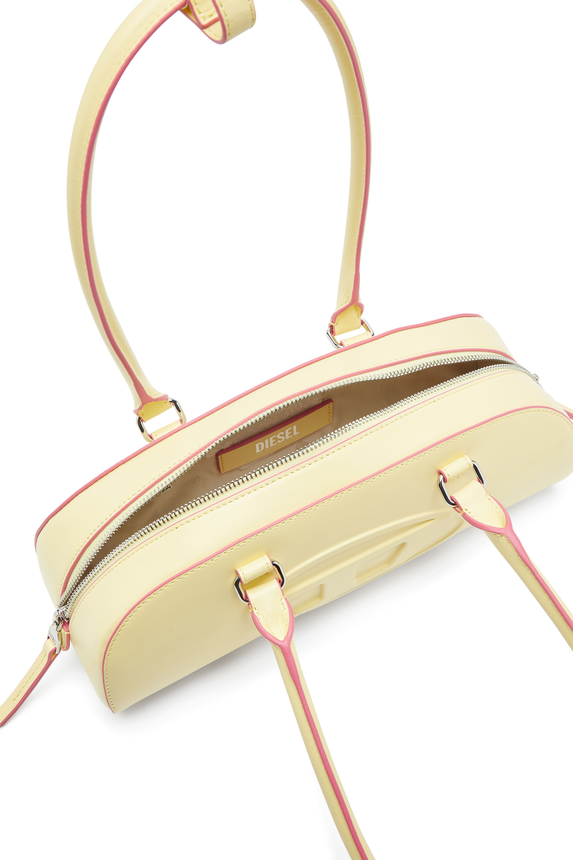 Diesel - 1DR DOME SHOULDER EW, Woman's 1DR Dome - Elongated bowling bag in leather in Yellow - 3