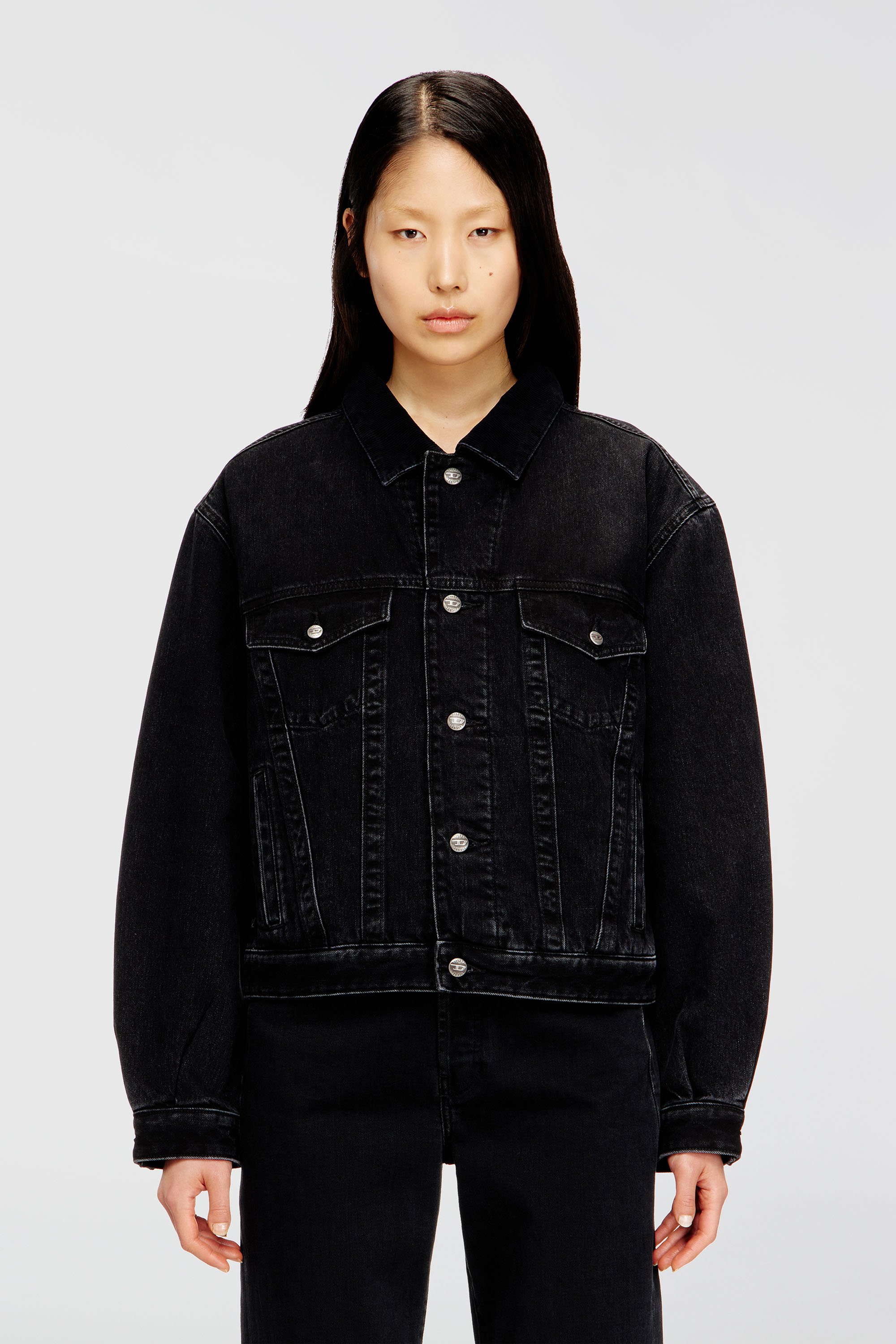 Diesel - D-RANGER-T, Unisex's Padded trucker jacket in denim in Black - 1