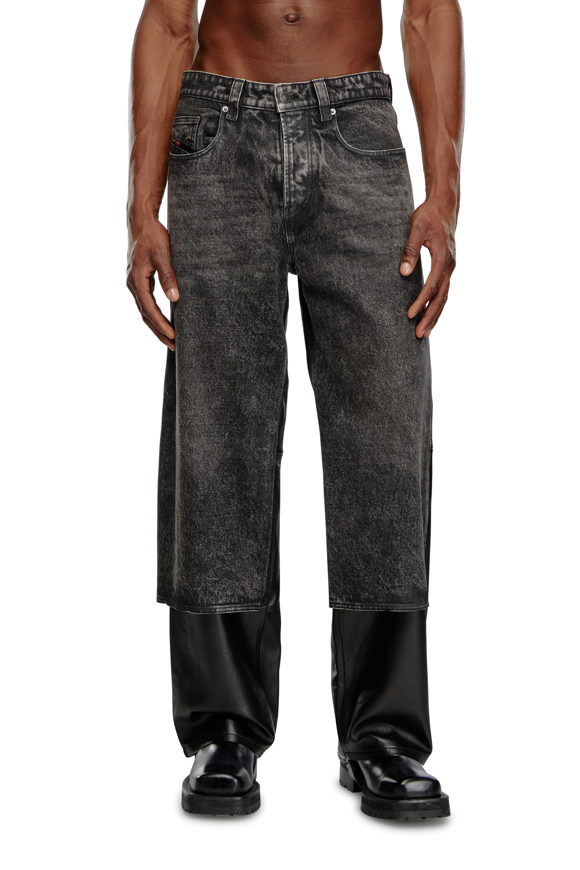 Diesel - P-BRETCH, Man's Leather and denim pants in Black - 1