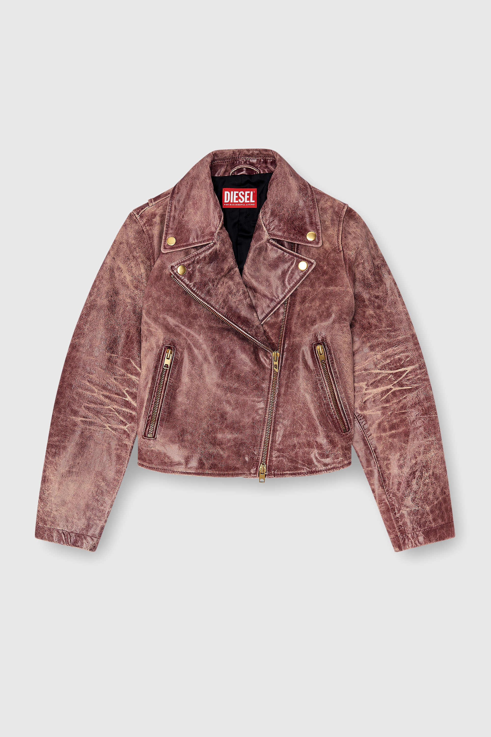 Diesel - L-UNATIC-T1, Woman's Biker jacket in treated leather in Brown - 2