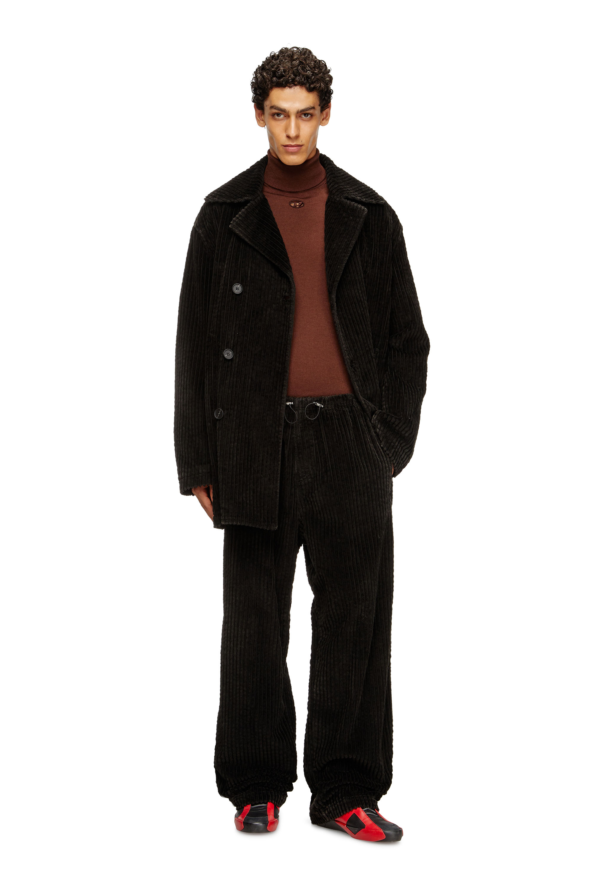 Diesel - W-OTIS, Man's Pea coat in treated corduroy in Brown - 1