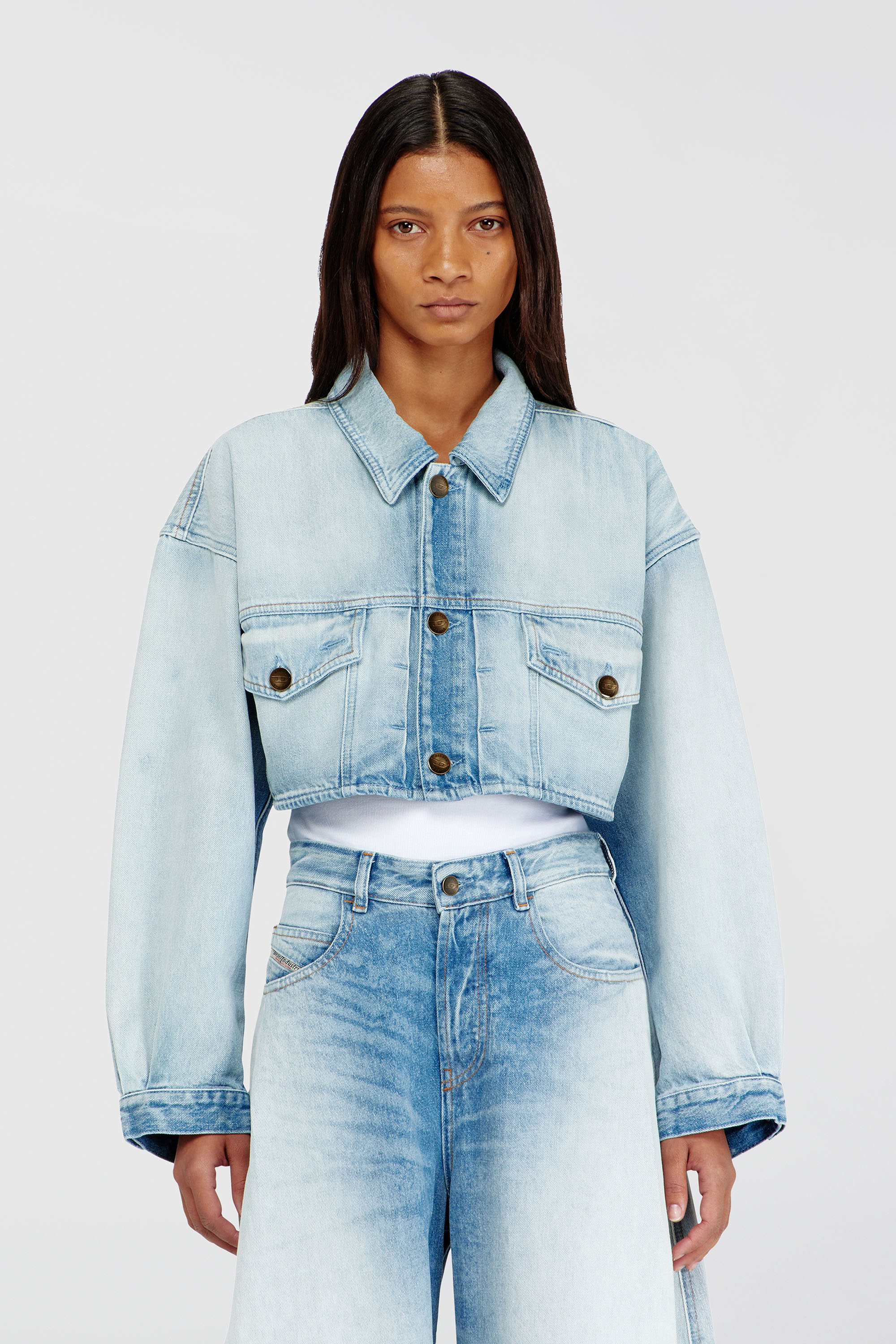 Diesel - DE-MALLEY-S, Woman's Oversized cropped trucker jacket in Light Blue - 1