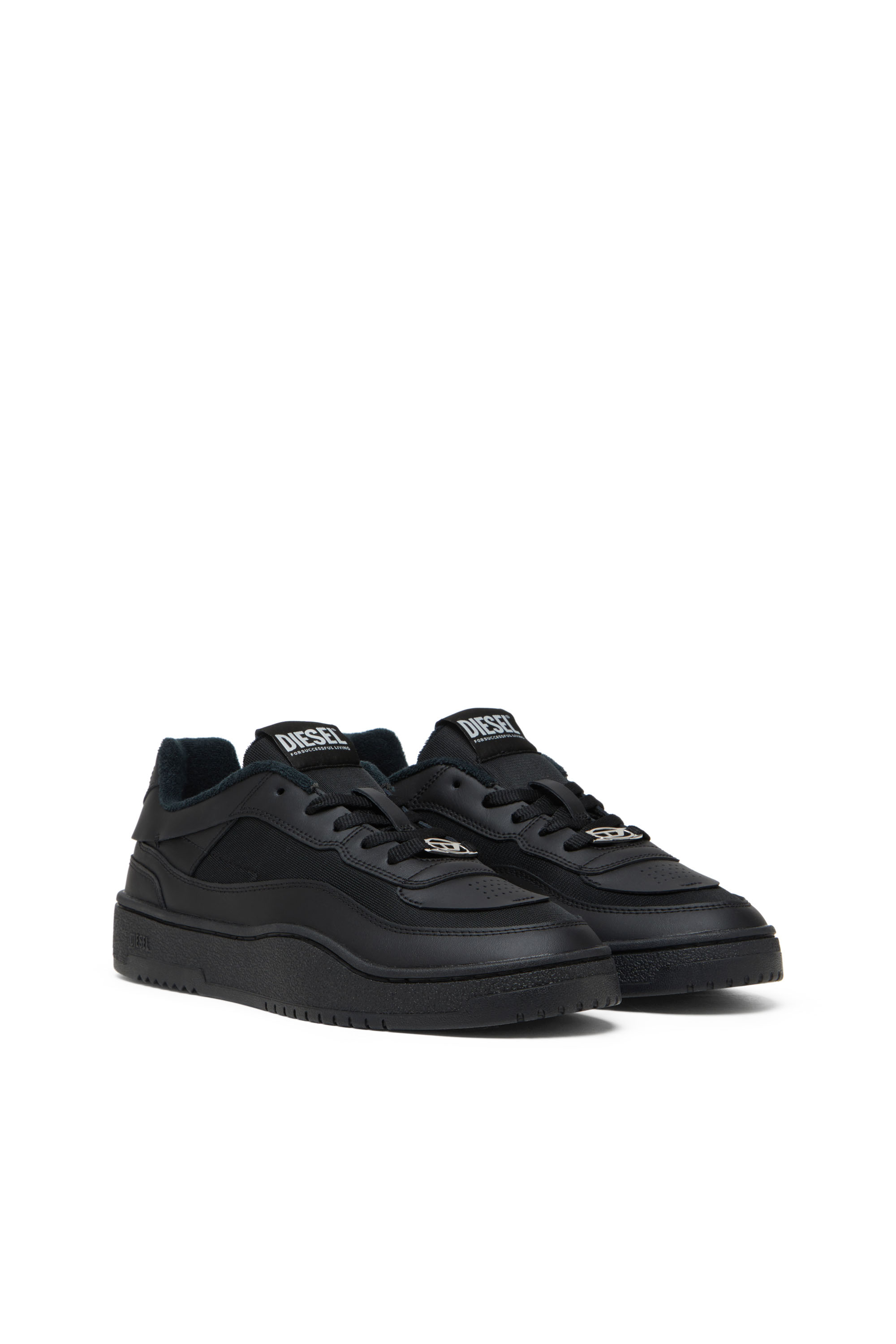 Diesel - S-OVAL SKATE LOW, Man's Fabric-panelled leather sneakers in Black - 2