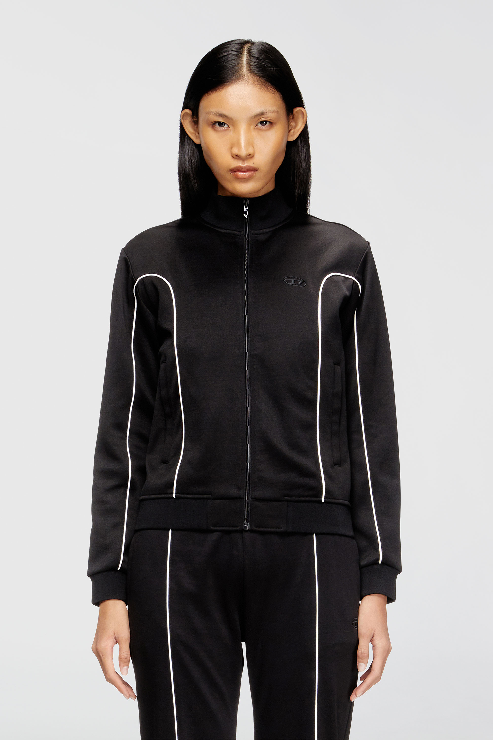 Diesel - F-LOCKING-OD, Woman's Sweat-jacket with contrast piping in Black/White - 3