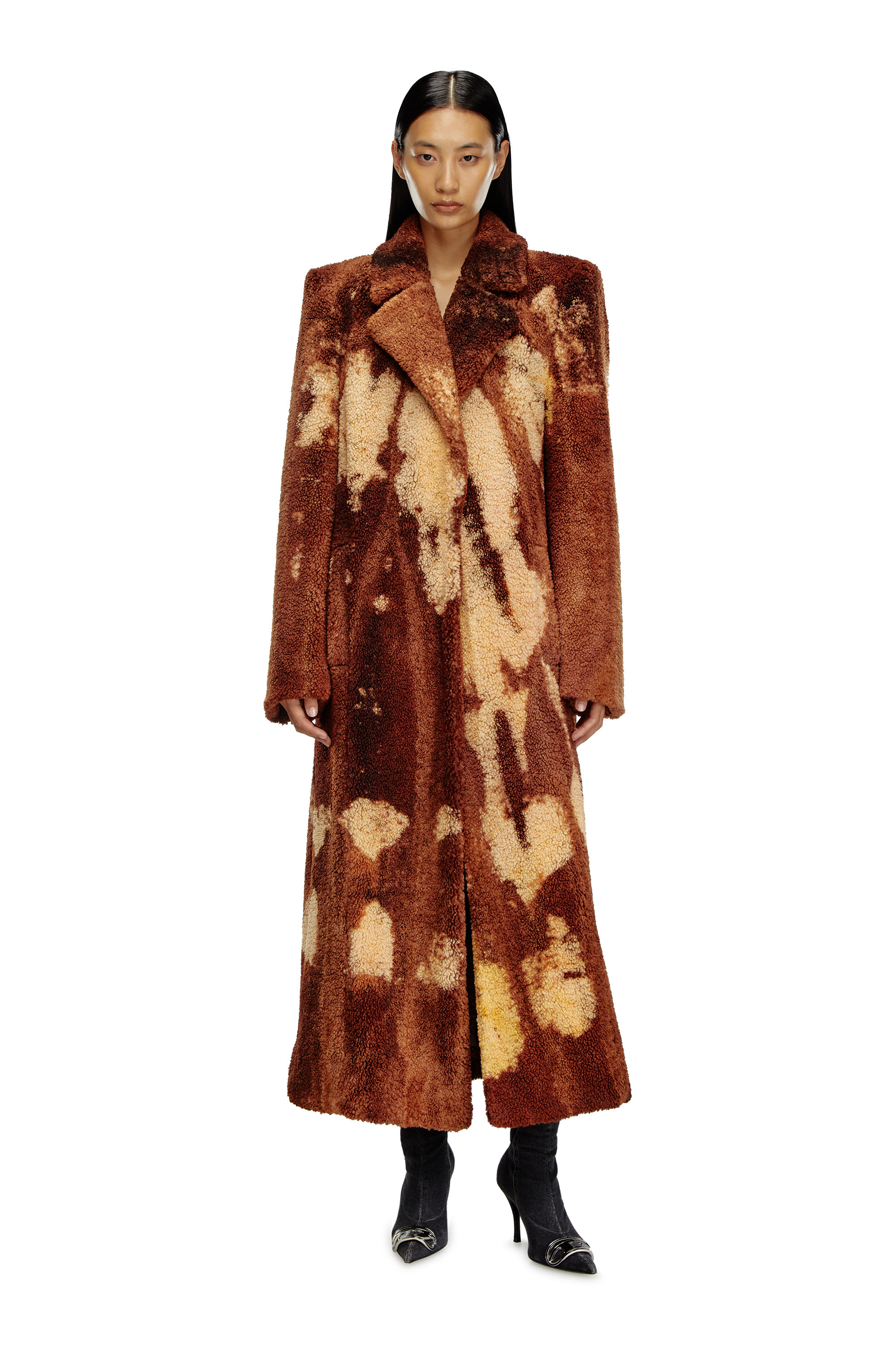 Diesel - W-ILLOW, Woman's Long coat in treated teddy fleece in Brown - 3