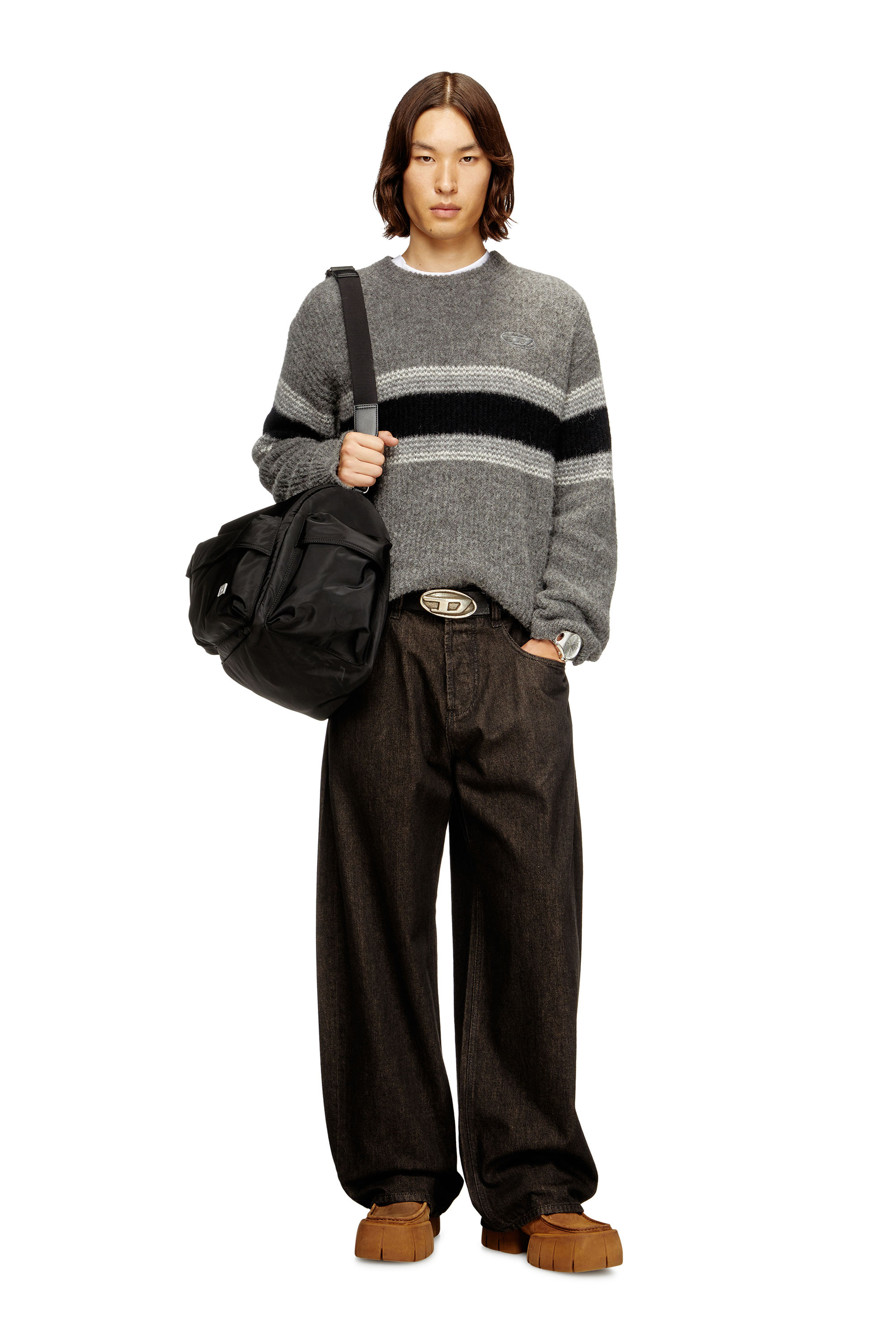 Diesel - K-SOREN, Man's Striped jumper in alpaca blend in Grey/Black - 1