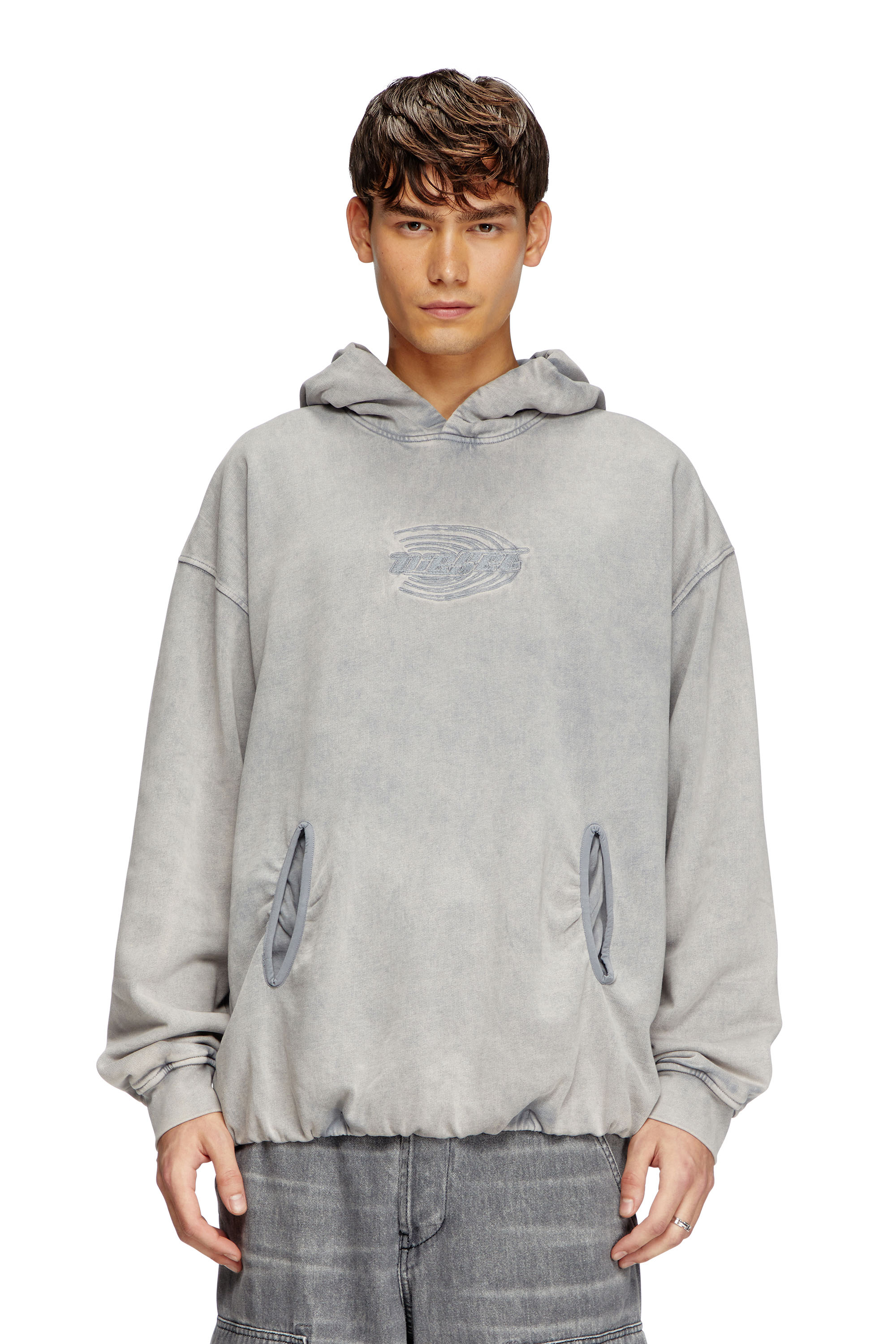 Diesel - S-BOXSTIC-HOOD, Unisex's Gathered acid-wash hoodie in Light Grey - 1