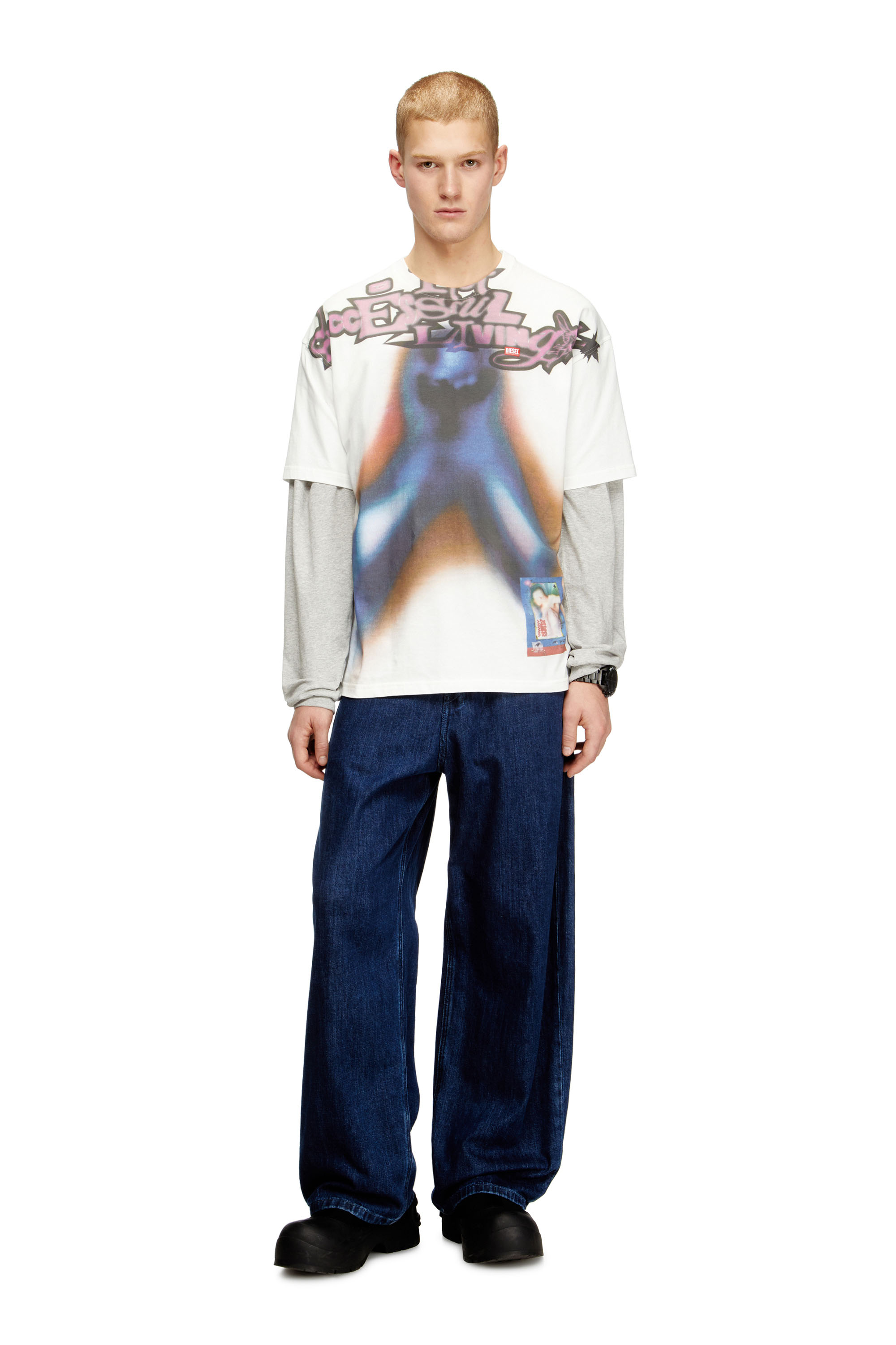 Diesel - T-BOXT-V13, Man's Relaxed cotton T-shirt with digital print in Blue/Orange - 1