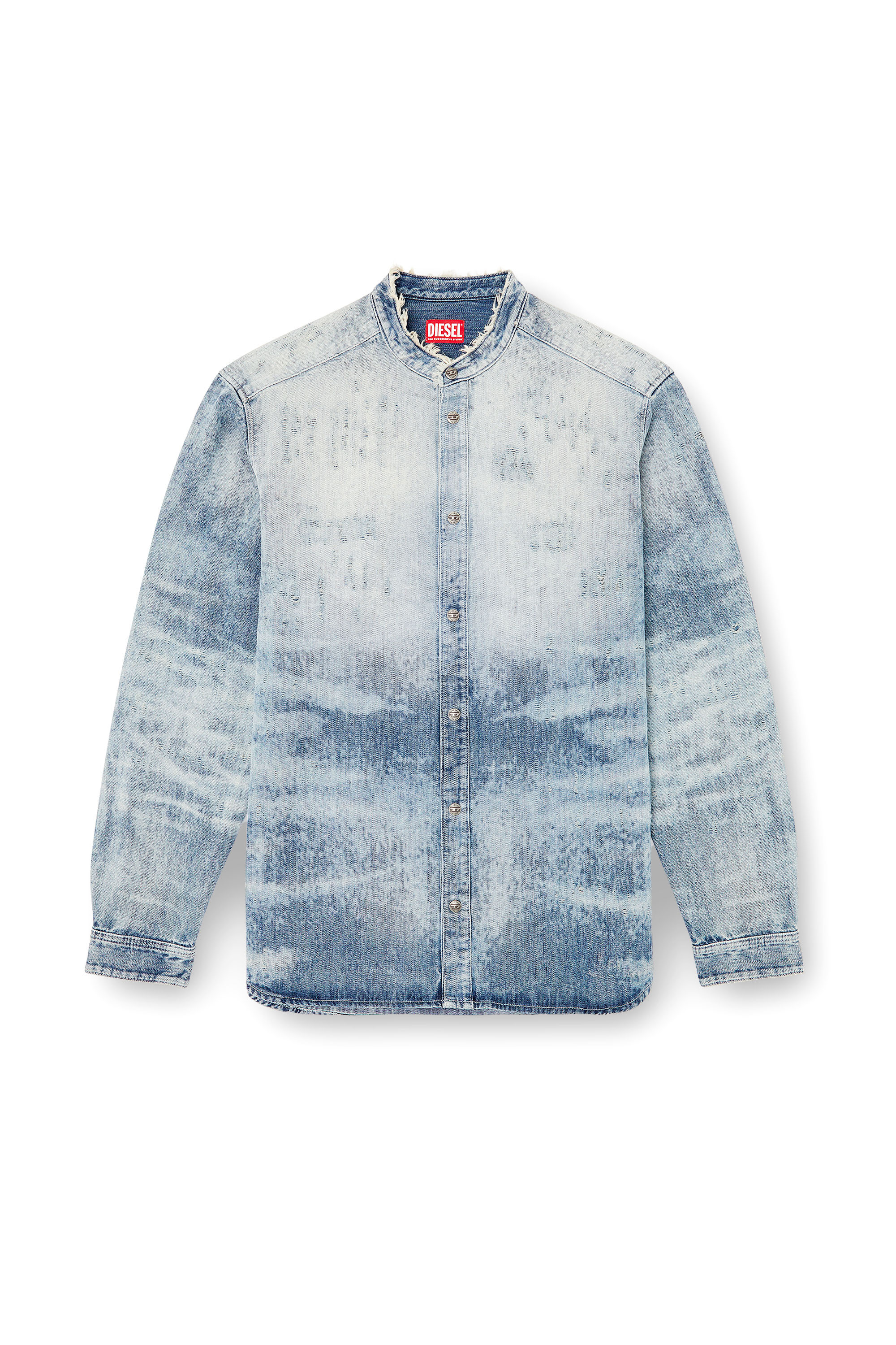Diesel - D-SIMP-FSH, Man's Shirt in distressed honeycomb denim in Light Blue - 2