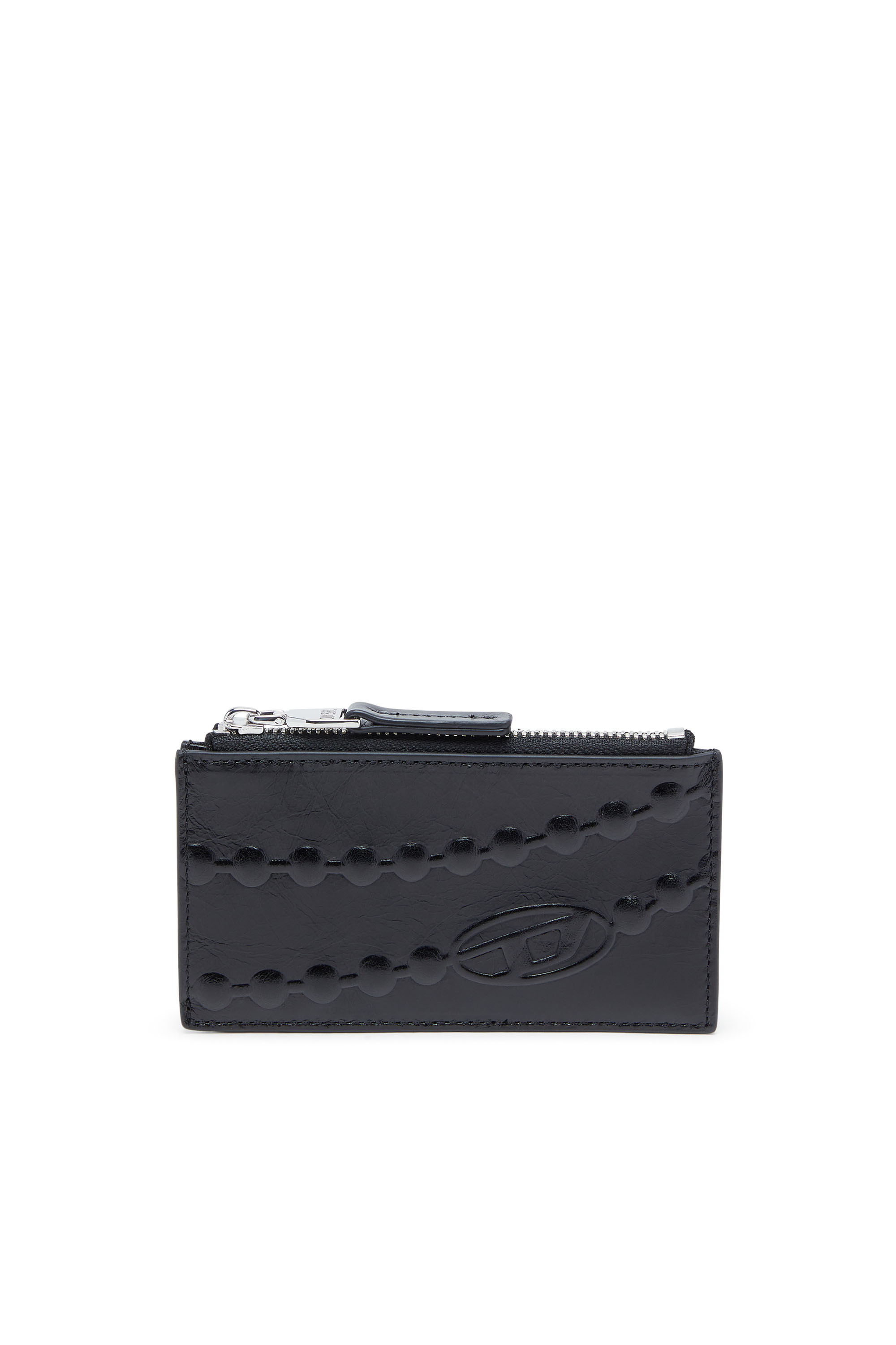 Diesel - CARD HOLDER III, Woman's Leather card holder with embossed chain motif in Black - 1