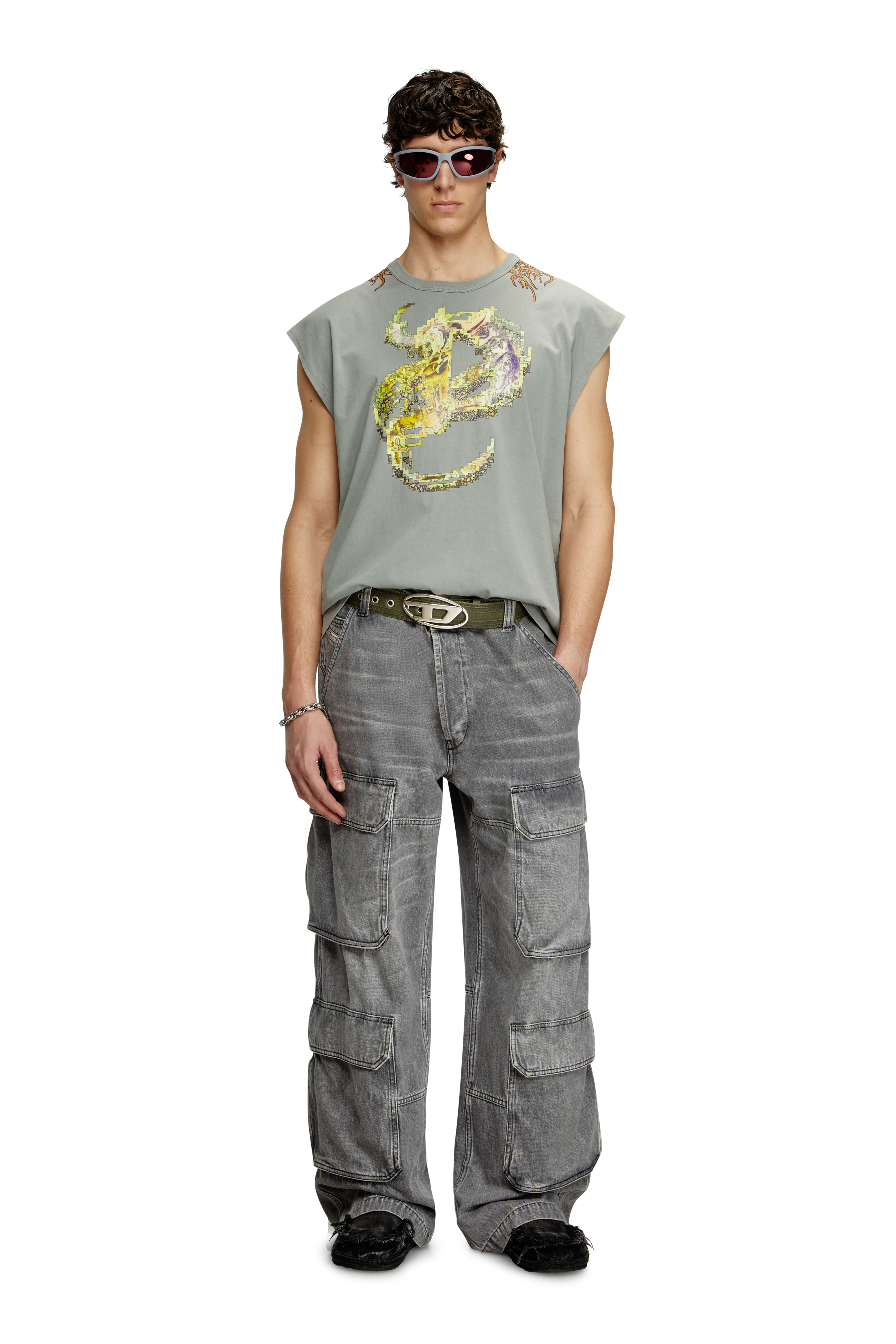 Diesel - T-BOXT-SL-R1, Man's Tank top with tattoo graphics in Grey - 2