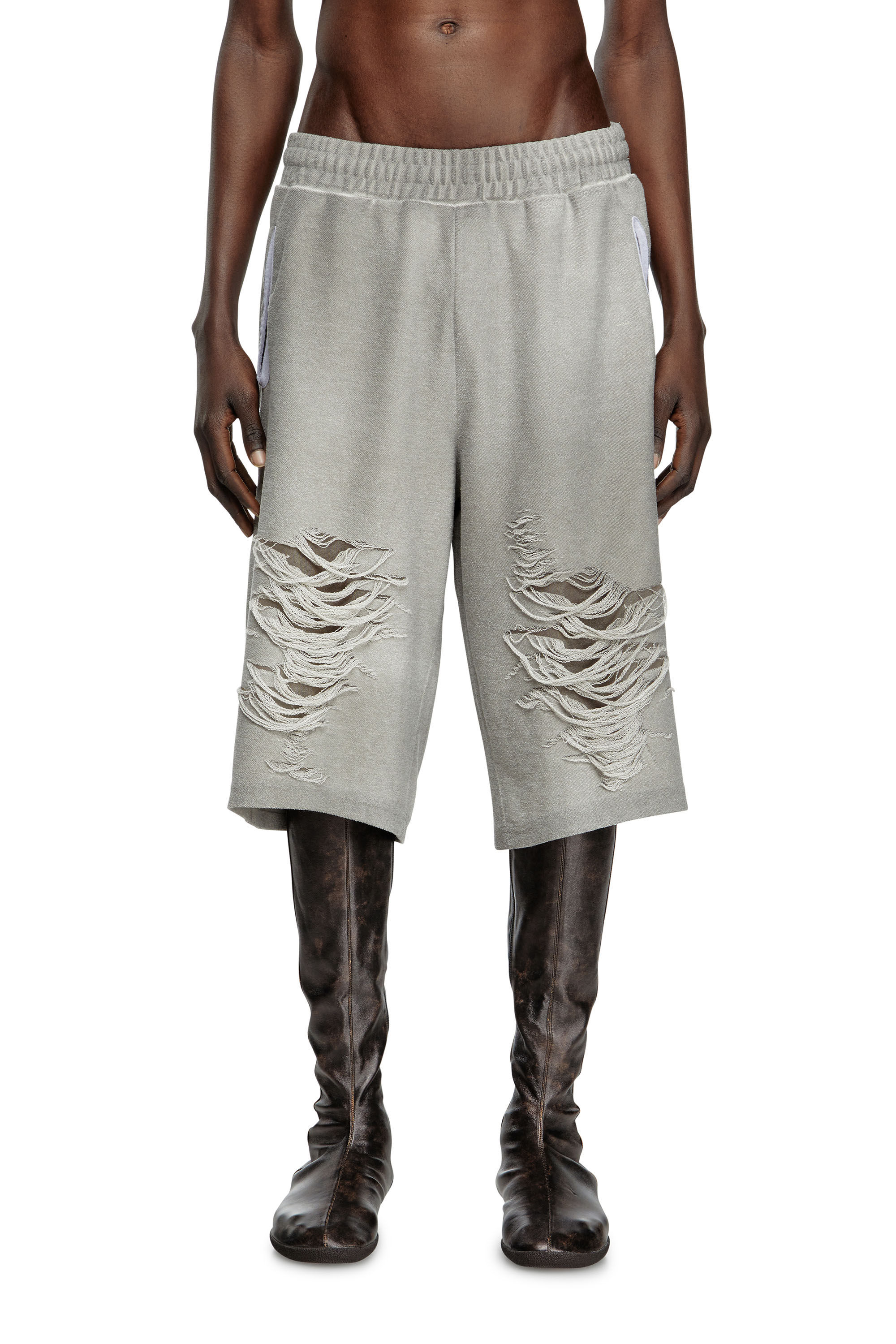 Diesel - P-PERC-SHORT, Man's Shorts with distressed knees in Grey - 3