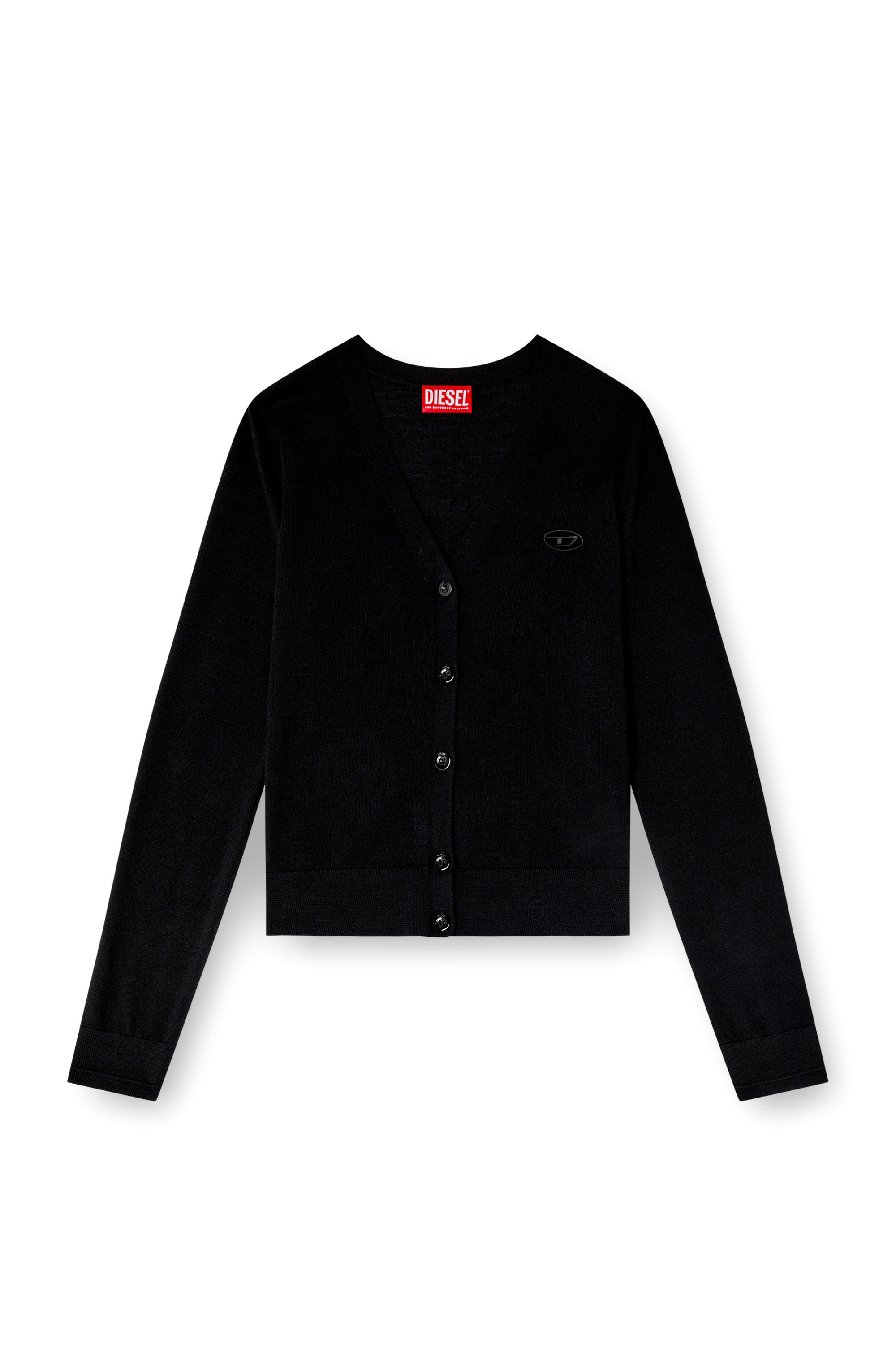 Diesel - M-ALIMA, Woman's Wool cardigan with cut-out logo in Black - 2