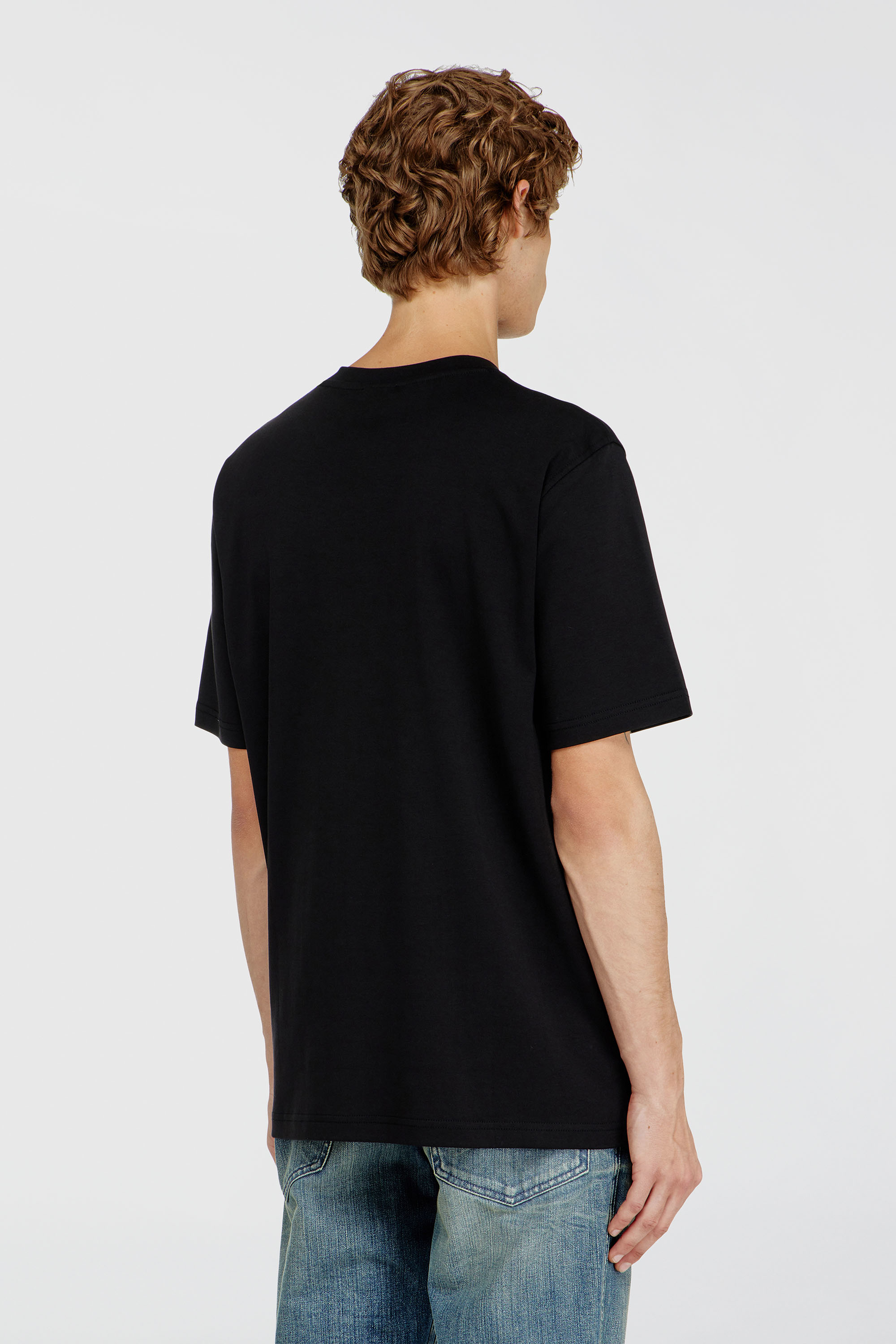 Diesel - T-ADJUST-V-MICRODIV, Man's V-neck T-shirt with micro logo embroidery in Black/Red - 4