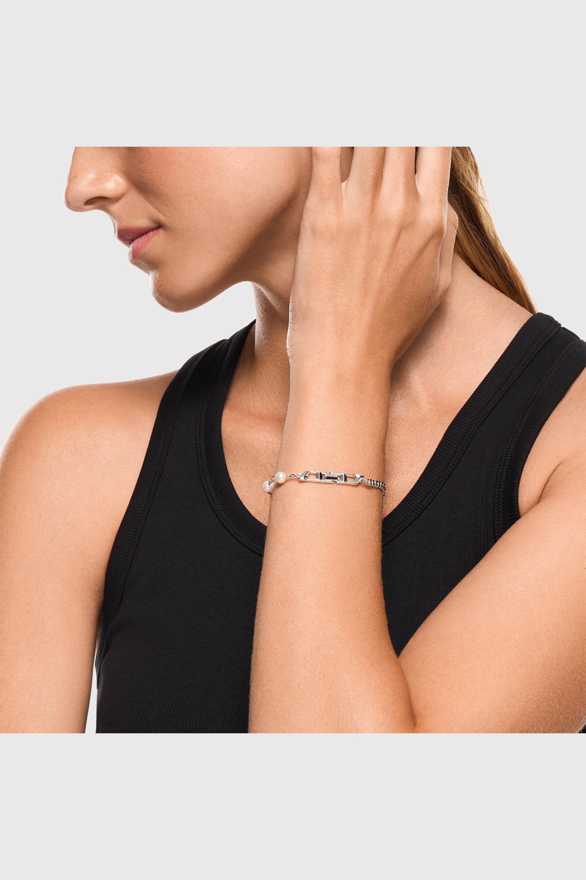 Diesel - DL1372040, Unisex's Sterling silver and pearl chain bracelet in Silver - 4