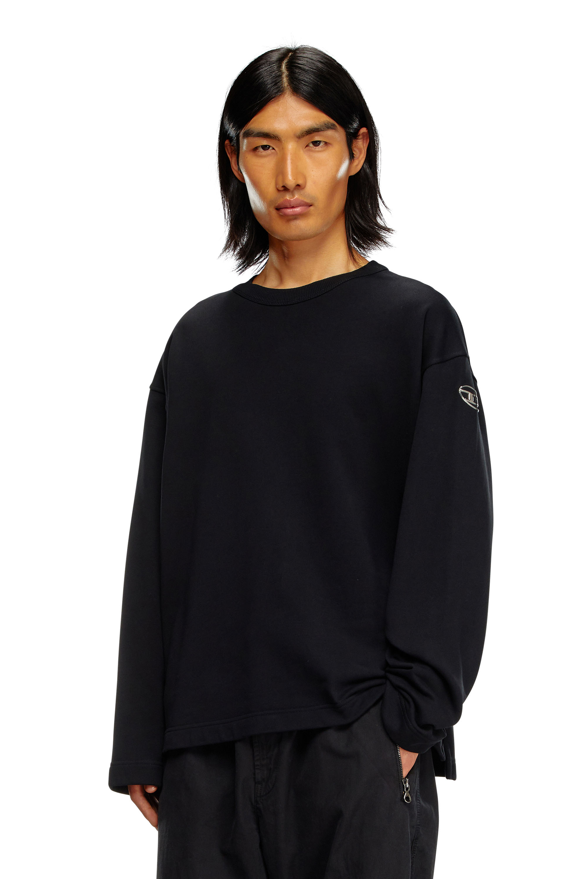 Diesel - S-MACSIS-OD, Man's Oversized sweatshirt with metallic logo in Black - 3