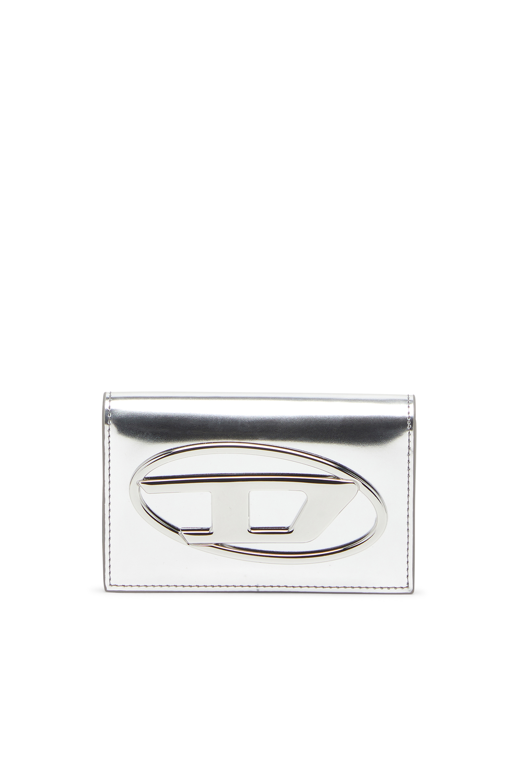 Diesel - 1DR CARD HOLDER IV, Woman's Metallic leather card holder in Silver - 1