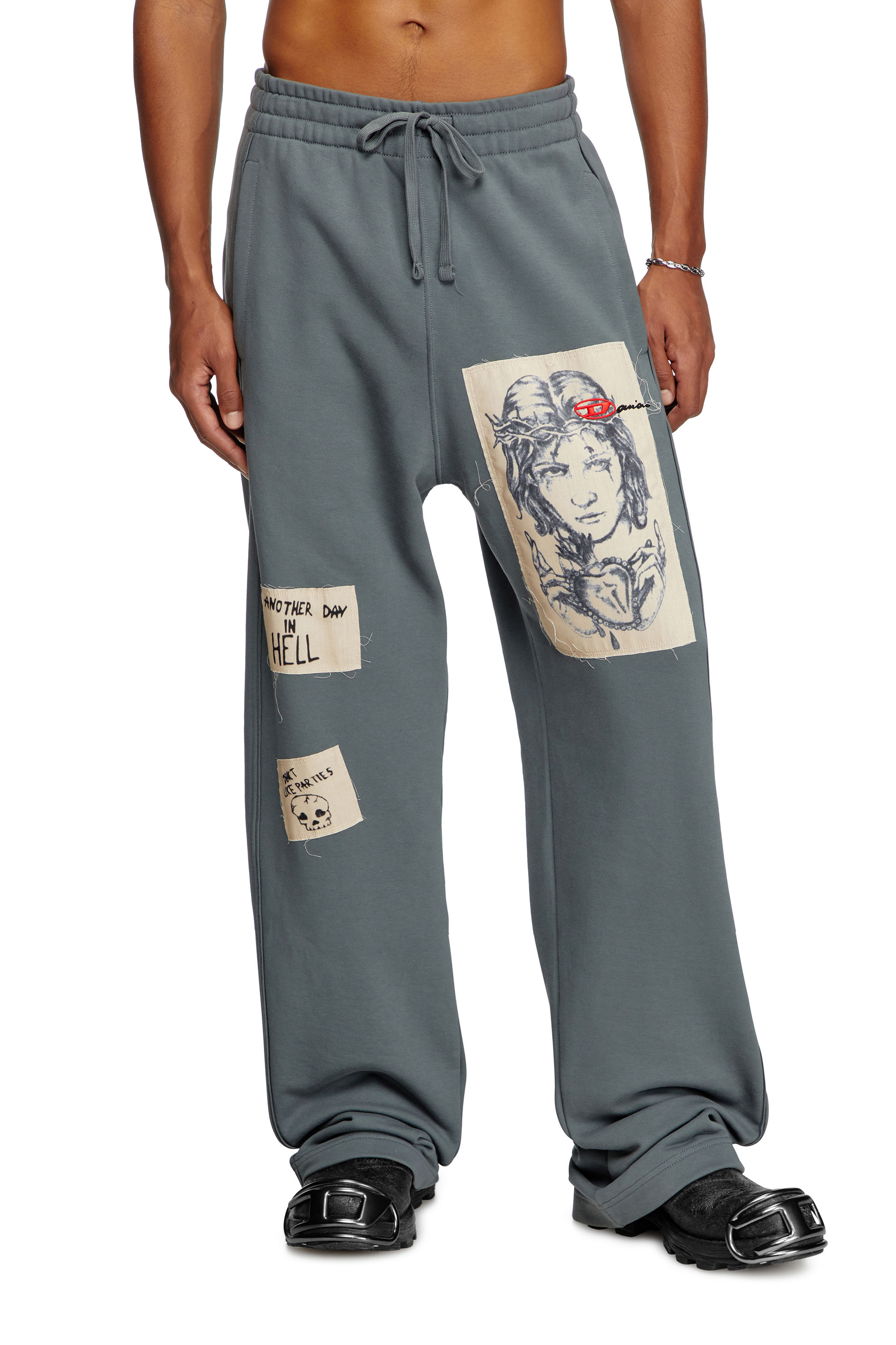 Diesel - P-MARTYANS-DD, Unisex's Track pants with tattoo patches in Grey - 1