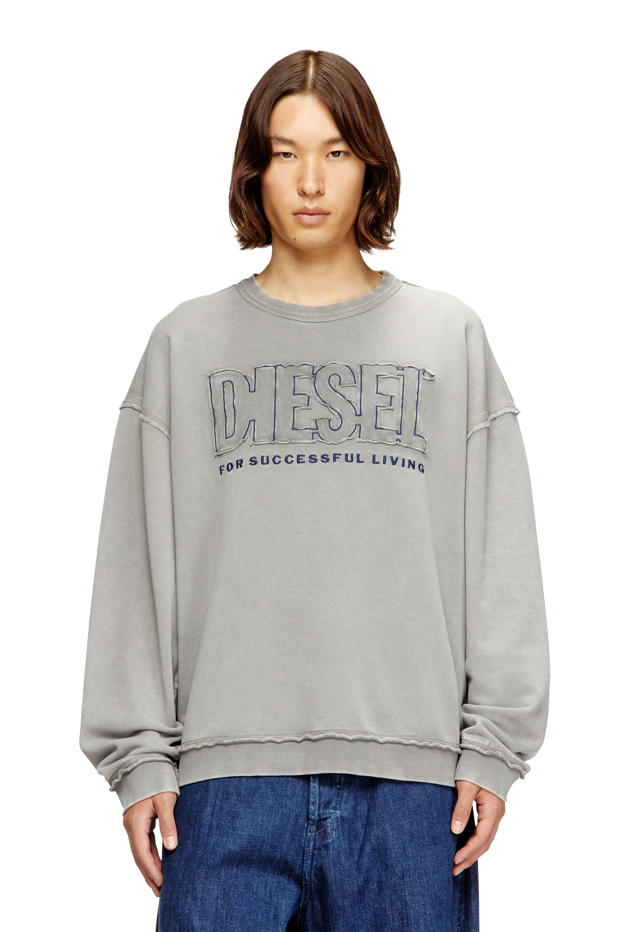 Diesel - S-BOXT-RAW-V1, Man's Cotton sweatshirt with appliqué logo in Grey - 3