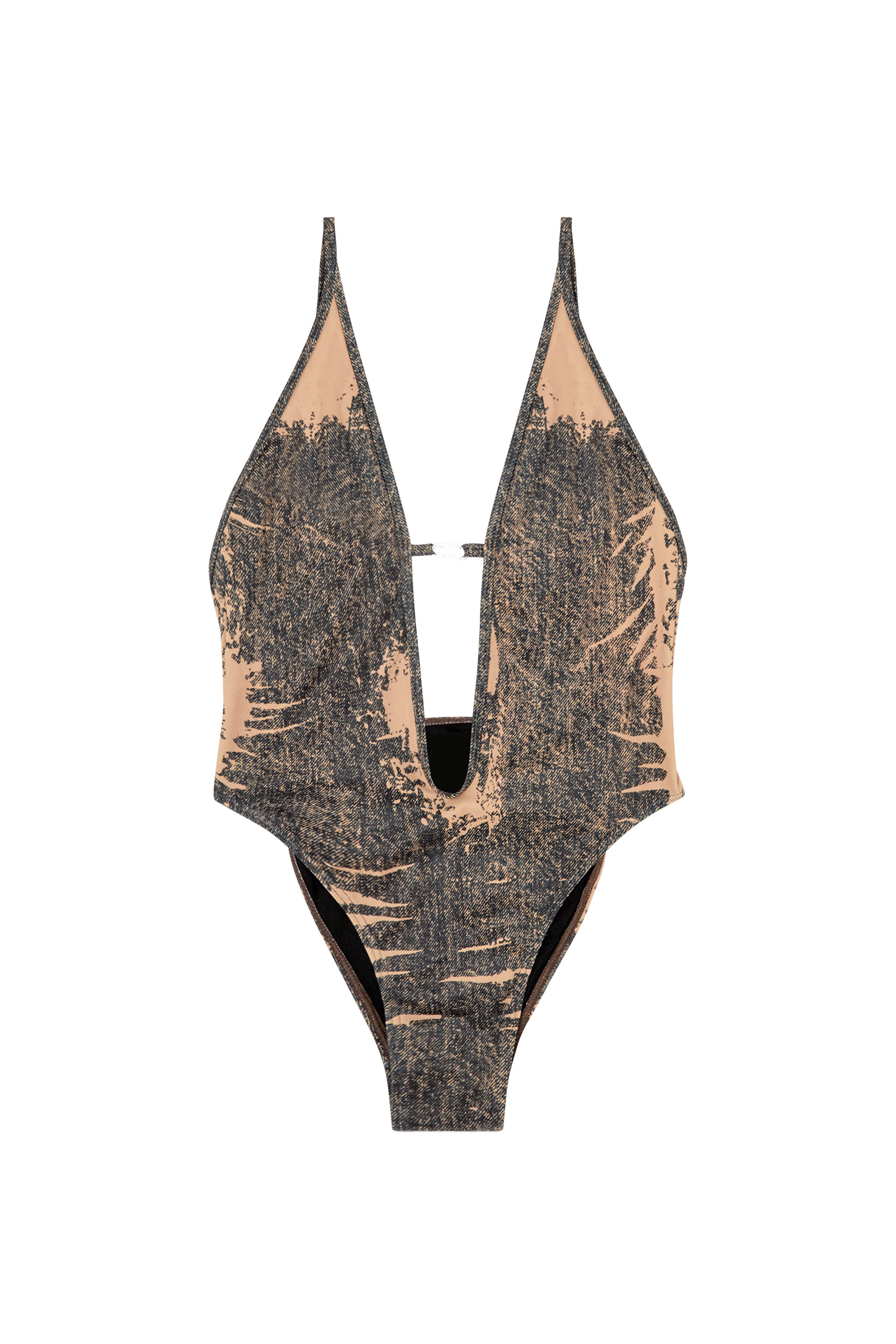 Diesel - DAISY-DNM, Woman's Swimsuit with trompe l'oeil denim print in Brown/Black - 4