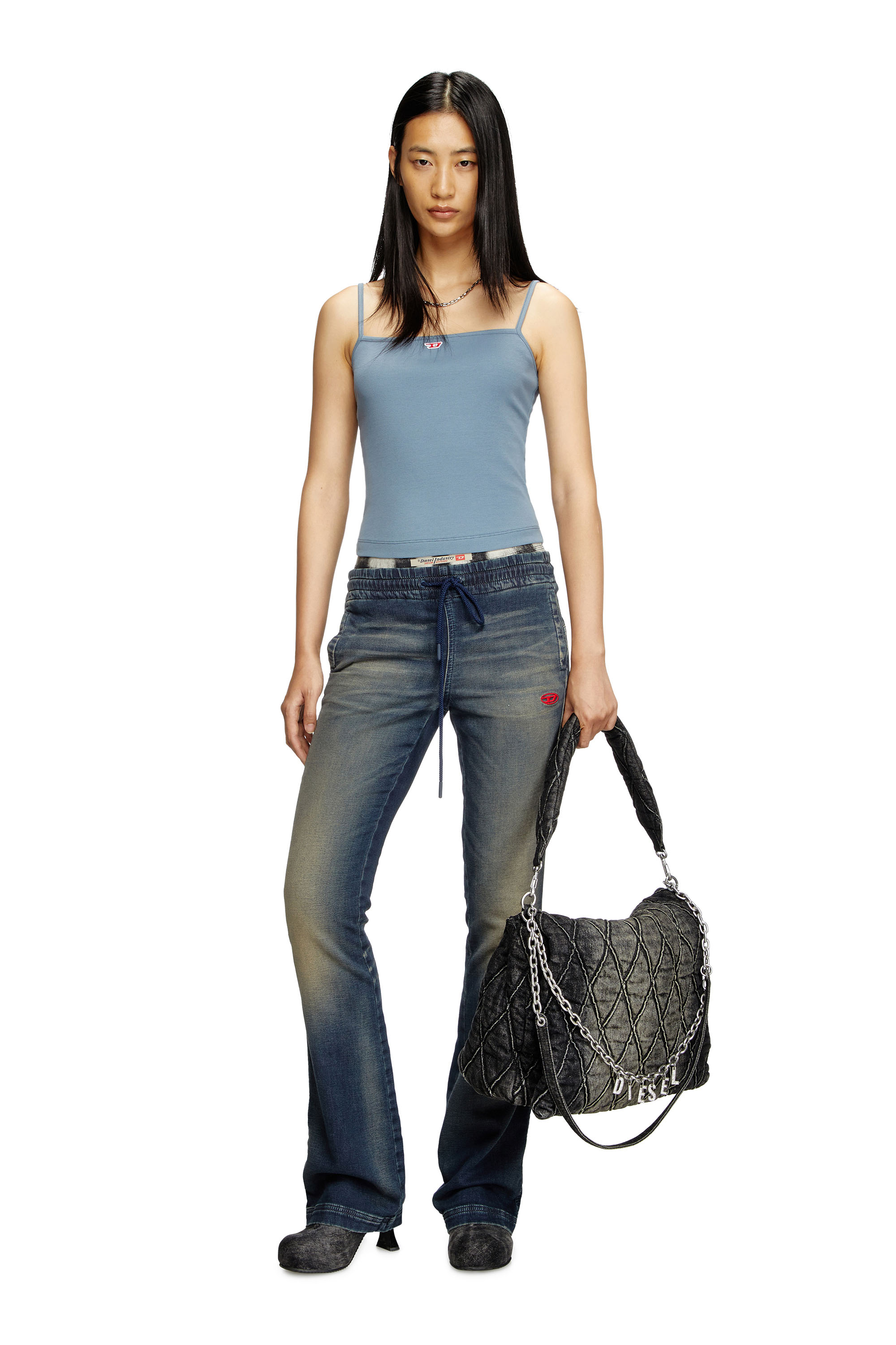 Diesel - T-HOP-D, Woman's Cami top with embroidered D patch in Light Blue - 2