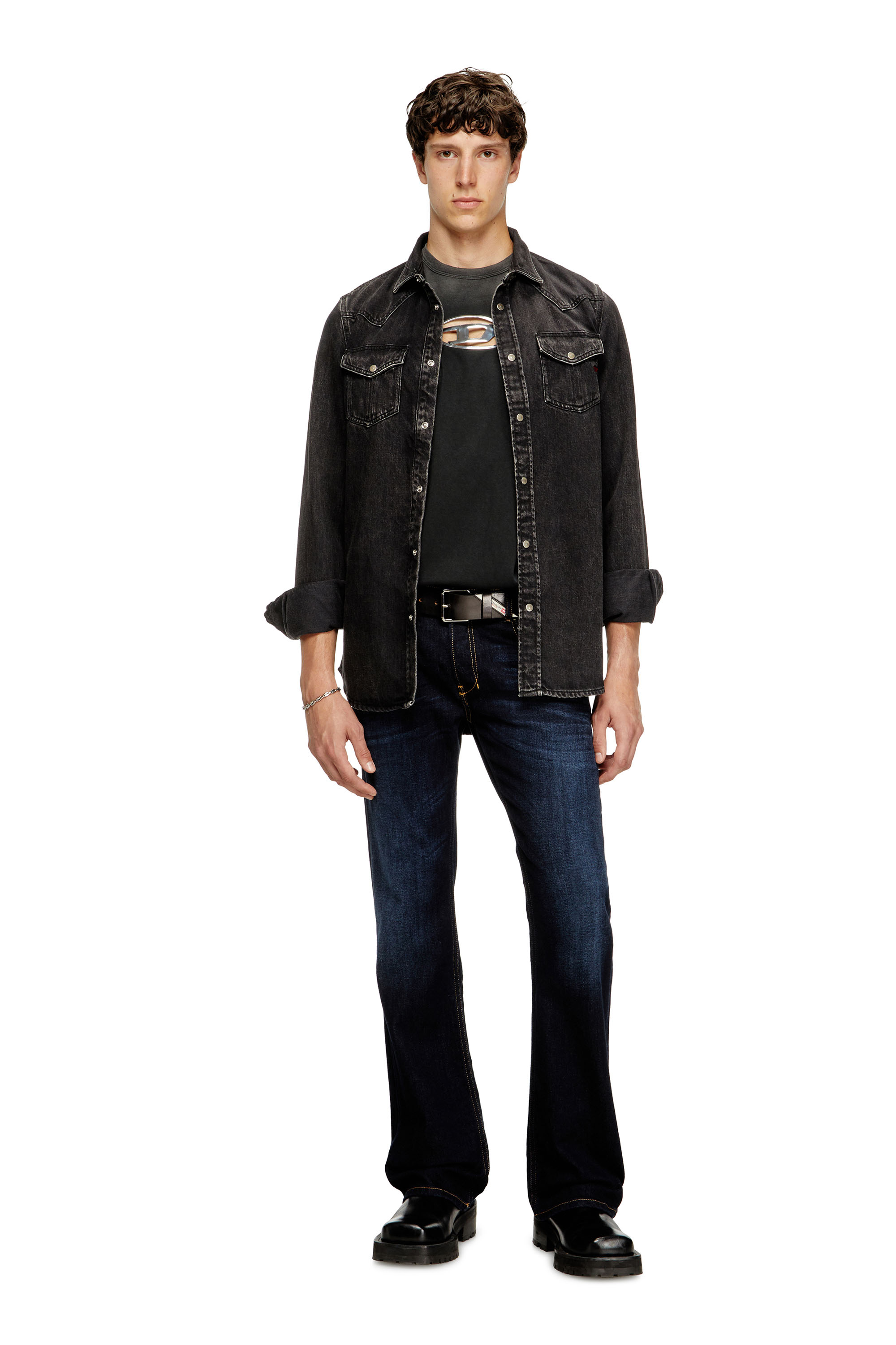 Diesel - T-ADJUST-Q8, Man's Faded T-shirt with cut-out Oval D logo in Black - 2