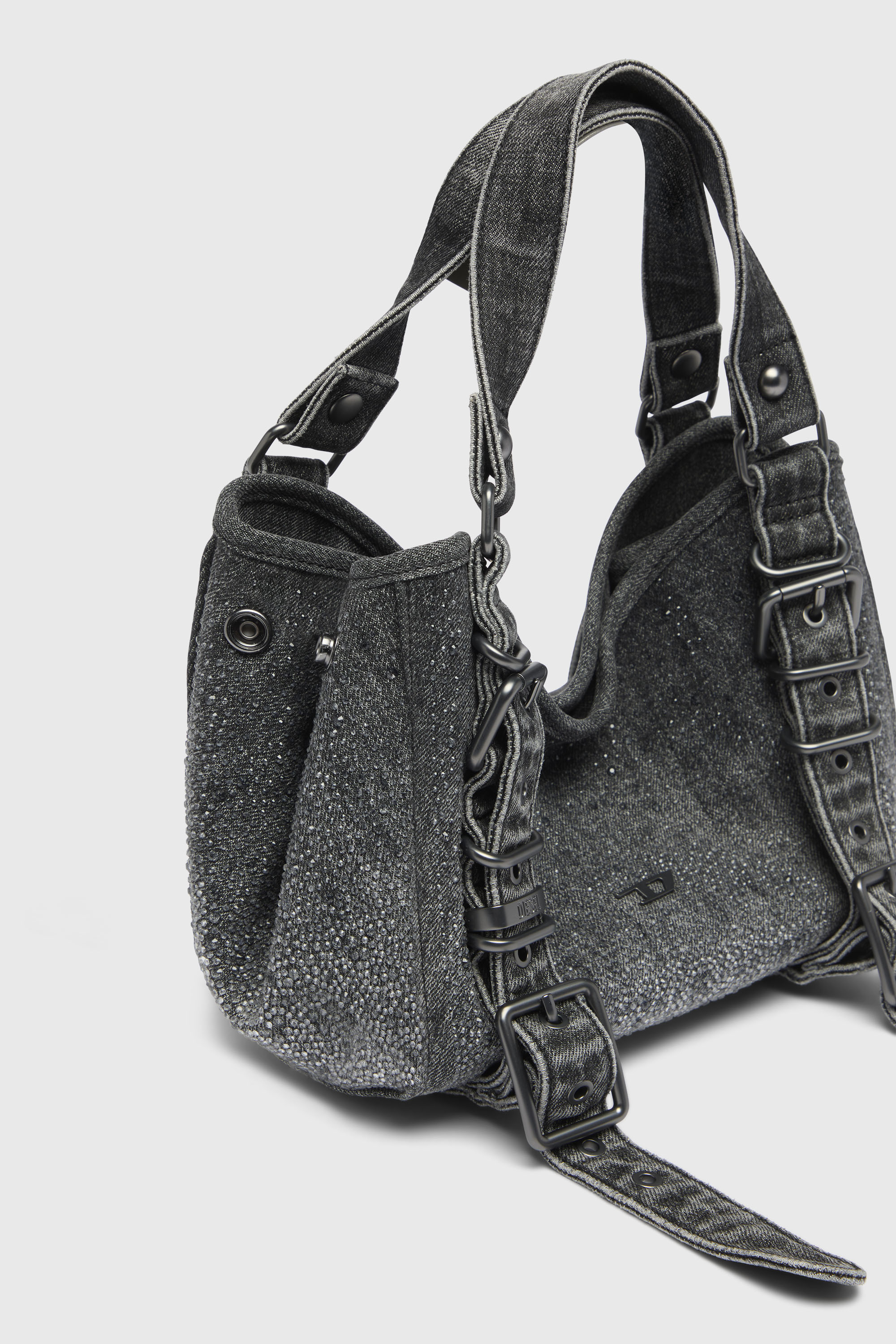 Diesel - D-ONE TOPHANDLE S, Woman's D-One-Small top-handle bag in crystal solarised denim in Black - 4