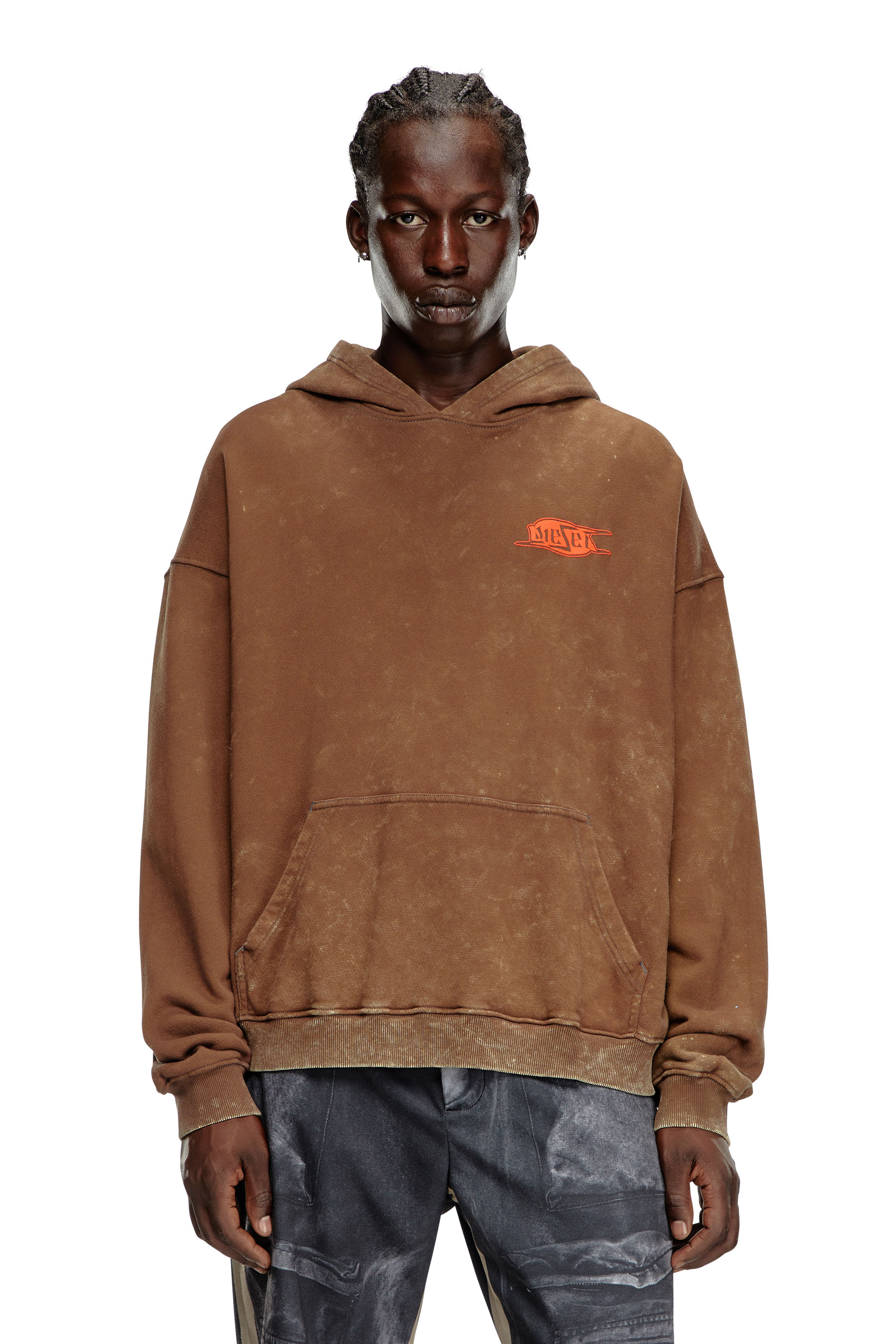 Diesel - S-BOXT-HOOD-Q5, Man's Marbled hoodie with puff-print logo in Brown - 1