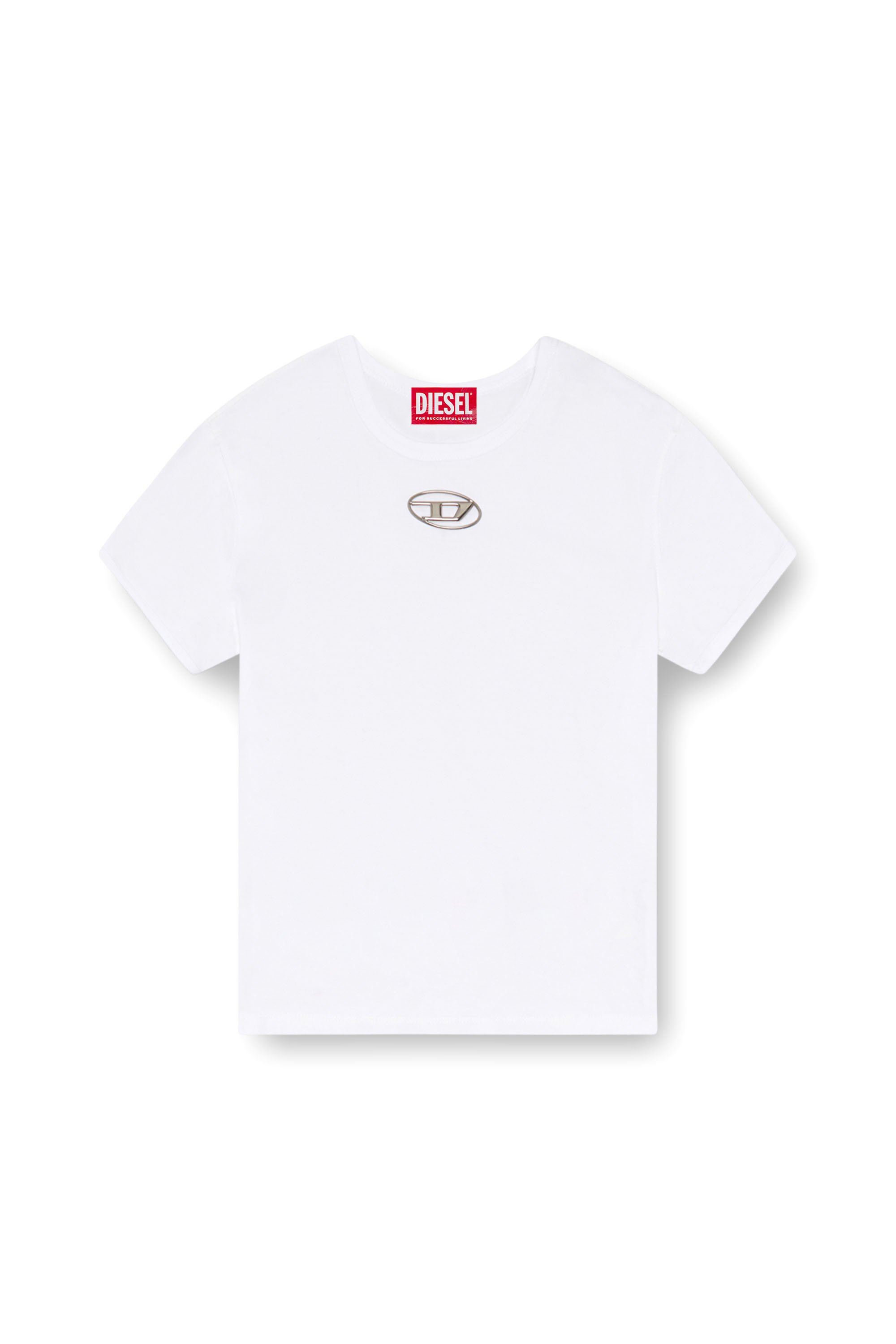 Diesel - T-UNCUTIE-LONG-OD, Woman T-shirt with injection-moulded Oval D in White - Image 3