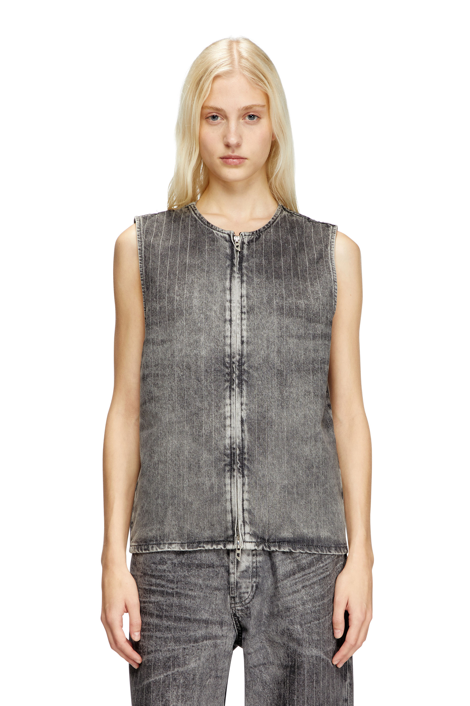 Diesel - D-SUND-S, Unisex's Vest in tailoring pinstripe denim in Grey - 6