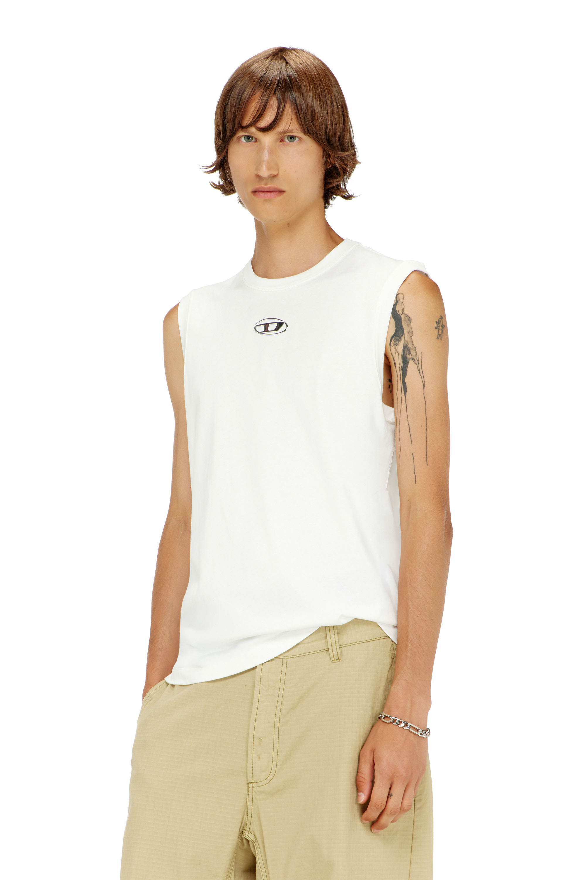 Diesel - T-BISCO-IOD, Man's Cotton tank top with metallic Oval D in White - 3
