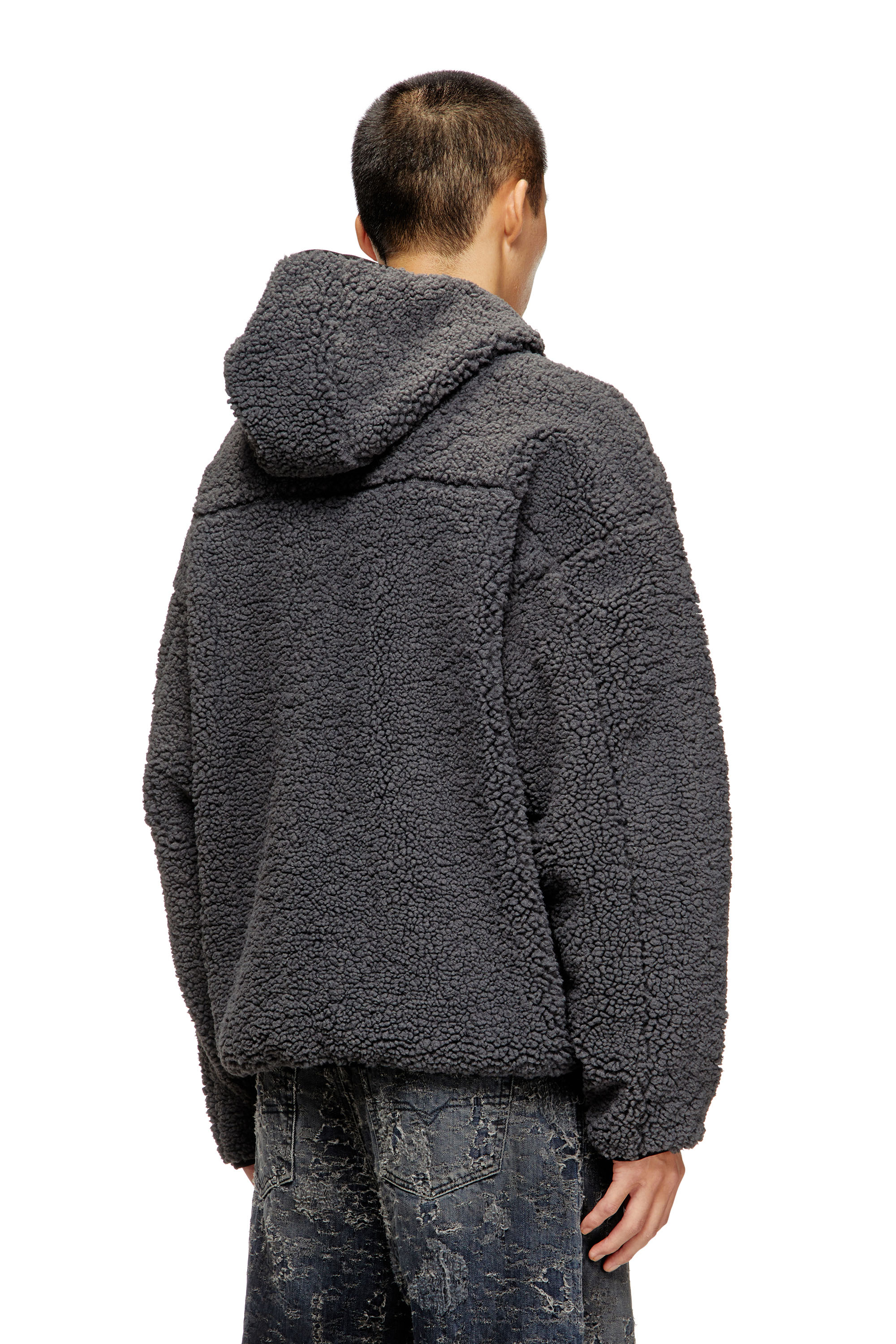 Diesel - S-ZAT, Man's Teddy hoodie sweatshirt in Dark grey - 4