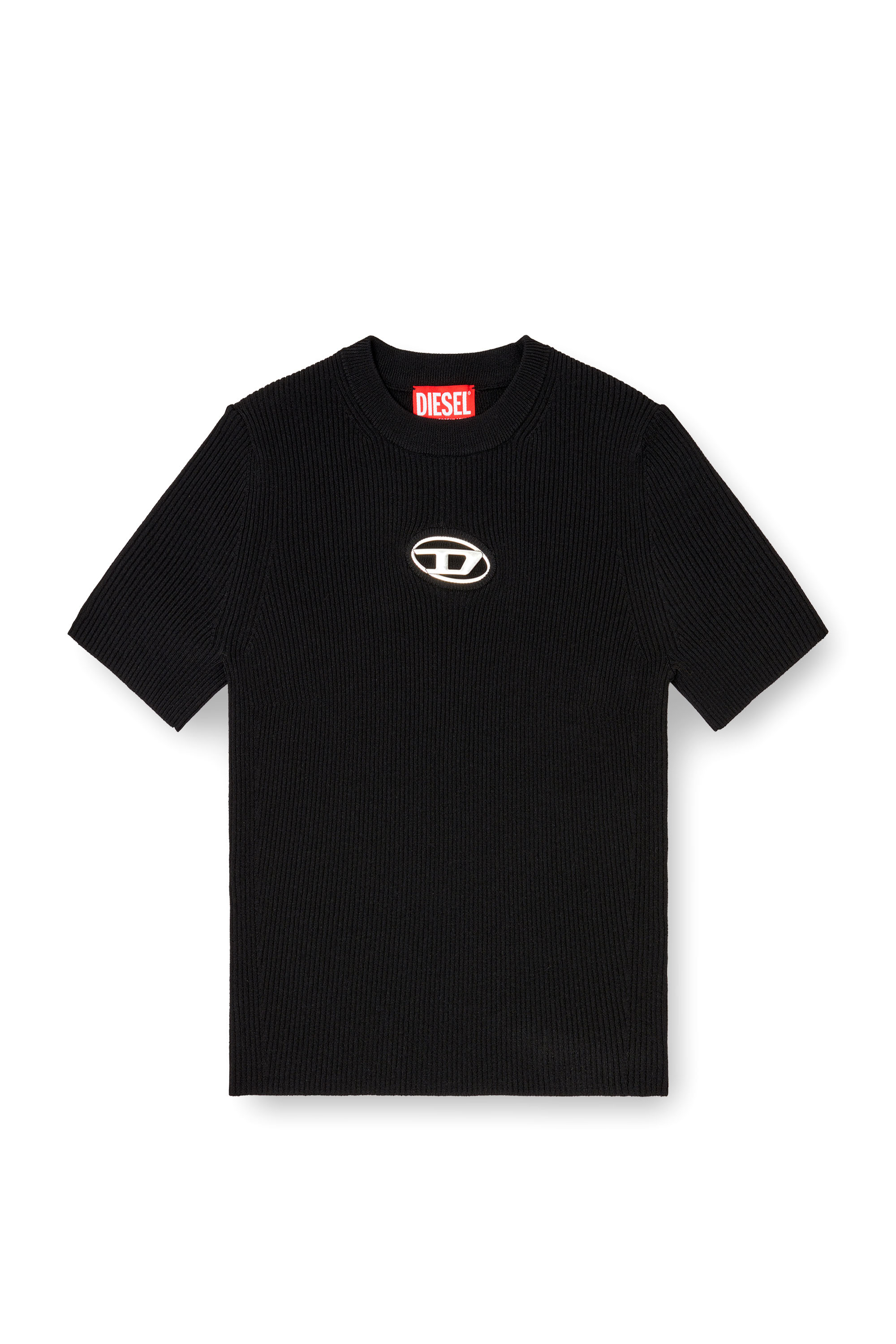 Diesel - M-VALARI-SS, Woman's Short-sleeve jumper with metal Oval D in Black - 2