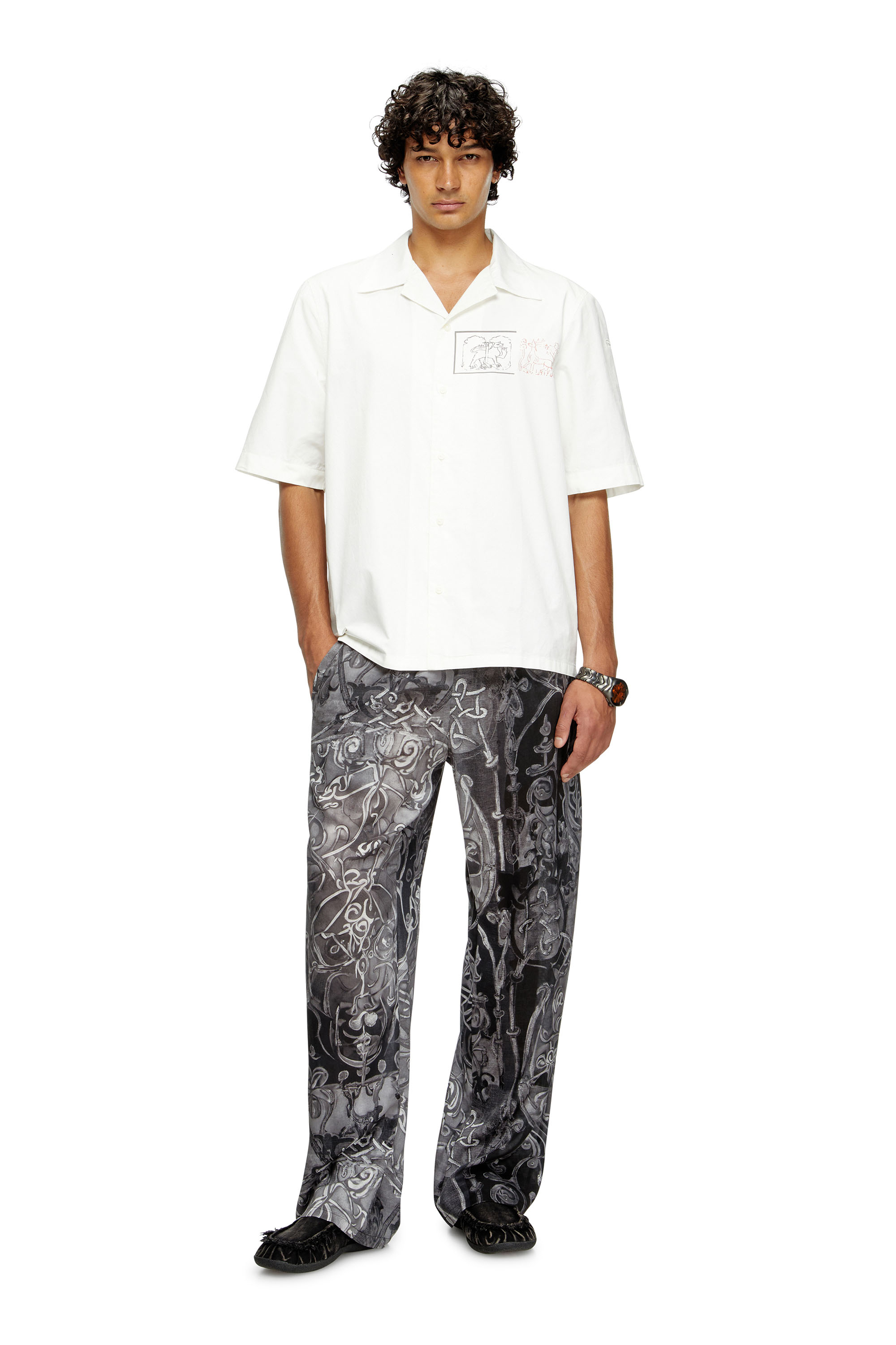 Diesel - S-BRACK-A-HGBS, Man's Shirt with sword print in White - 1