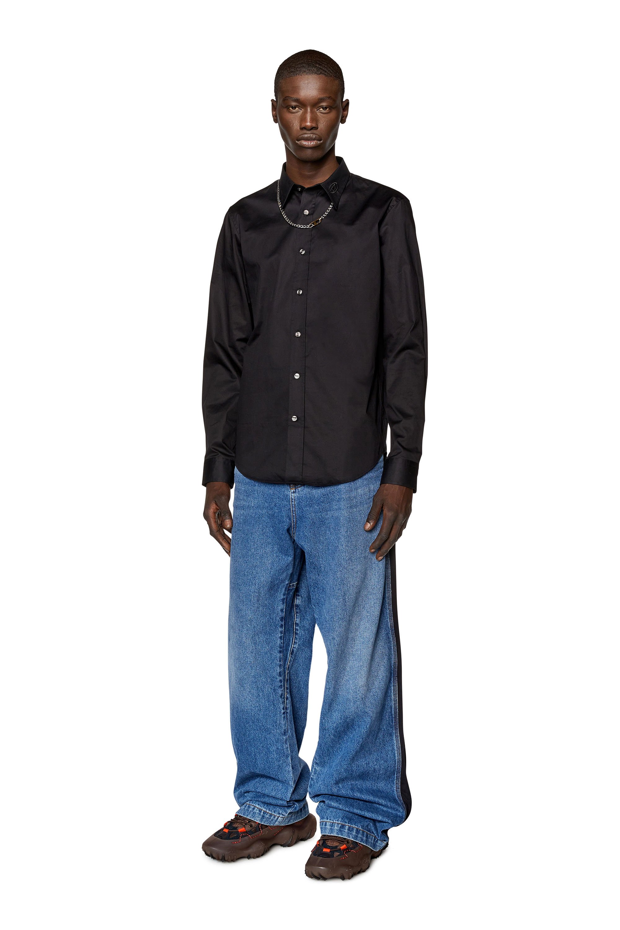 Diesel - S-BENNY-CL, Man Micro-twill shirt with tonal embroidery in Black - Image 2