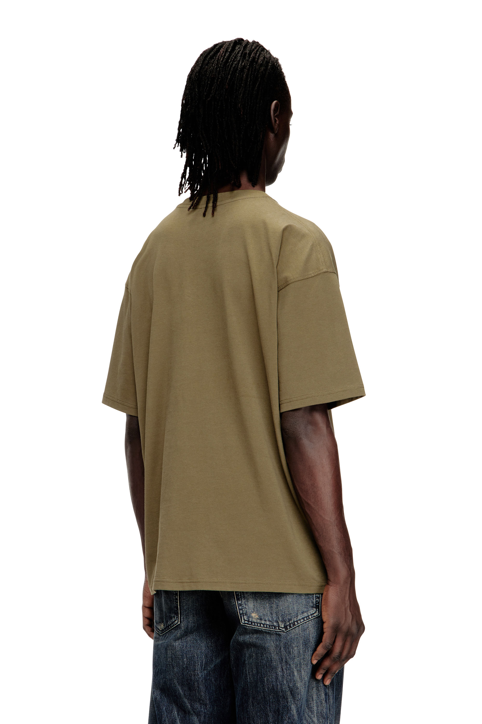 Diesel - T-BOXT-BLEACH, Man's T-shirt with bleached Oval D logo in Military Green - 4