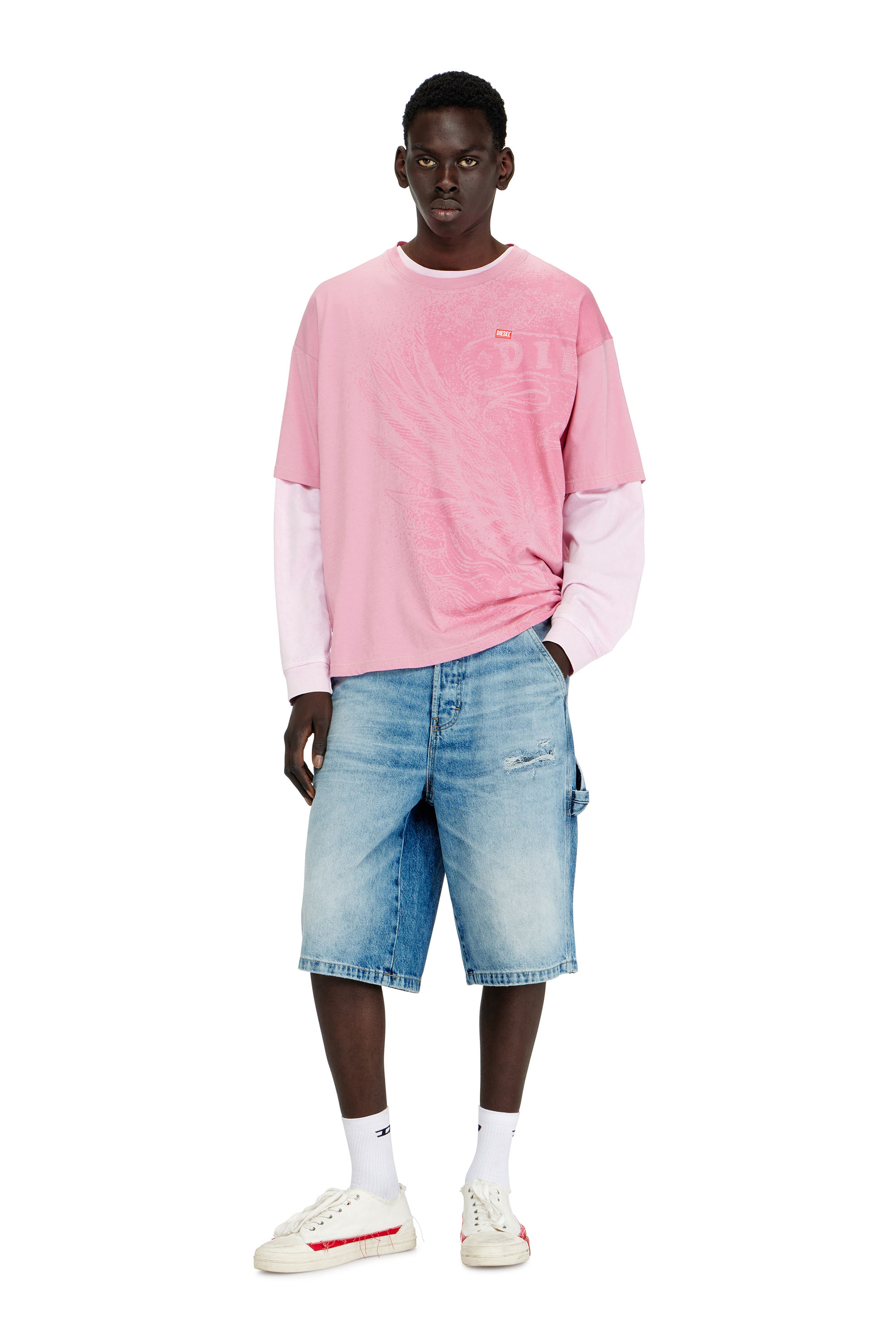 Diesel - D-LIVERY-W-SHORT, Man's Relaxed shorts in fluid denim with abrasions in Light Blue - 2