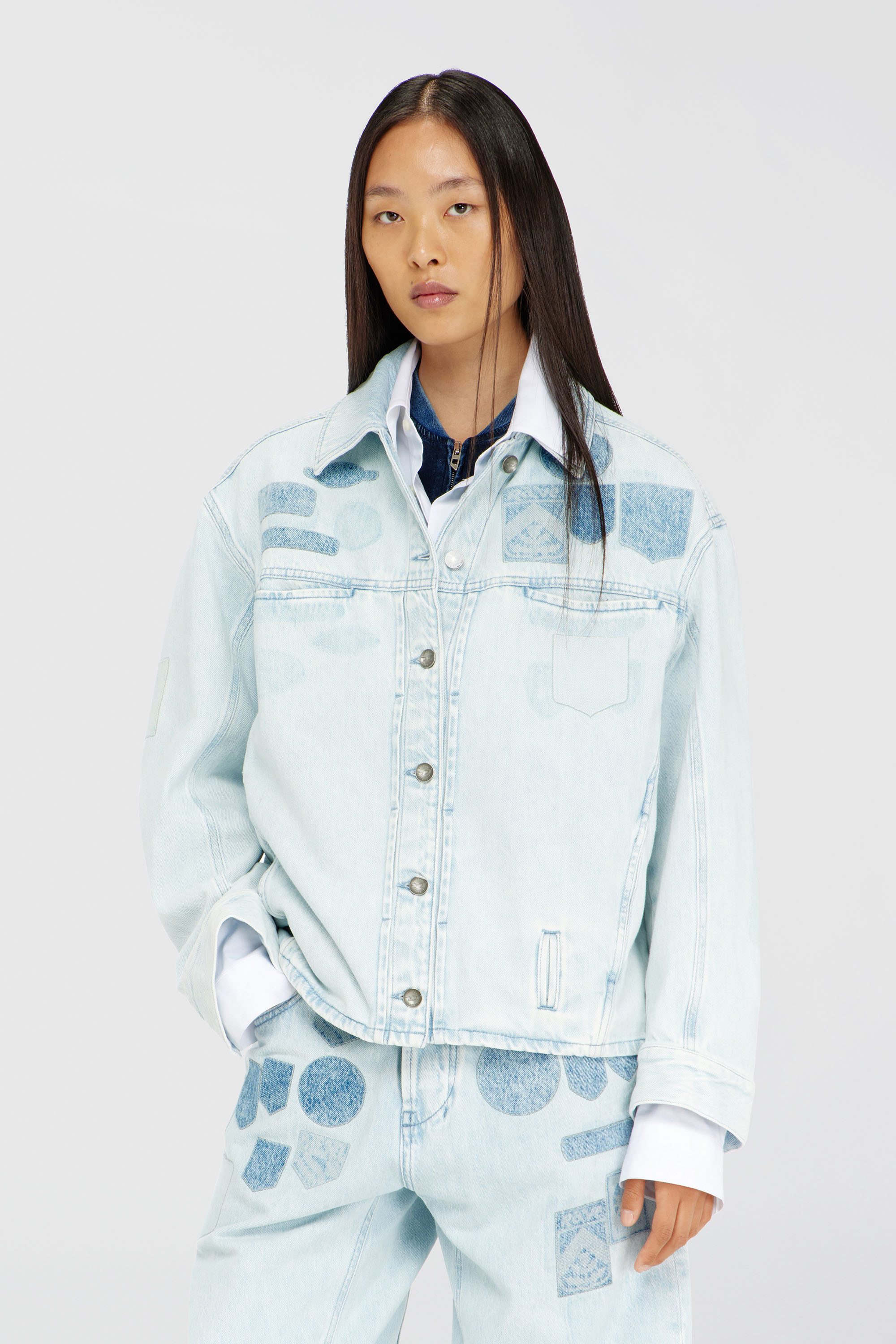 Diesel - D-RYMAVO-S, Unisex's Denim overshirt with patch effects in Light Blue - 1