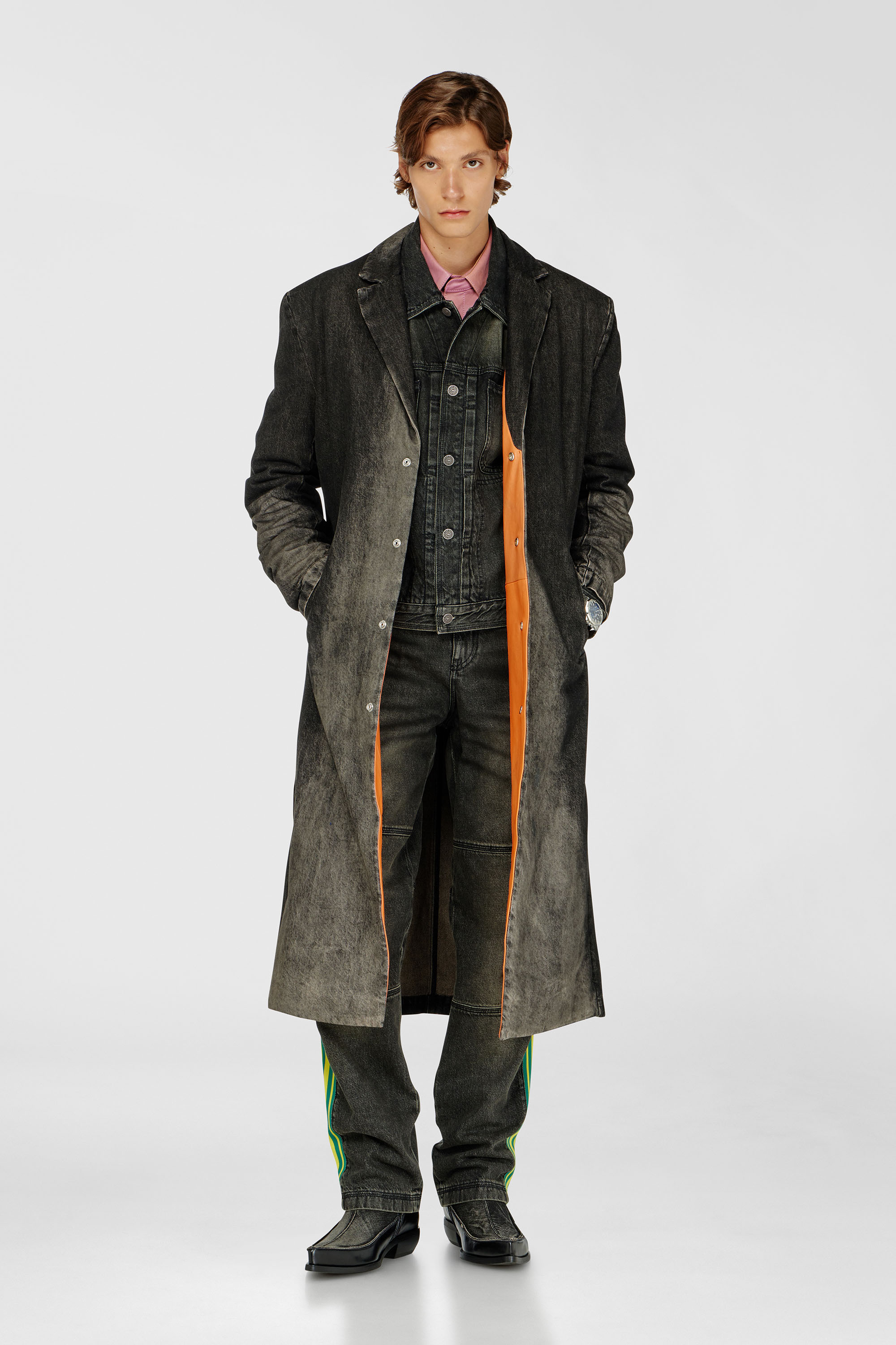 Diesel - D-IANCH-FSJ, Unisex's Long coat in dirty-effect denim in Black/Dark grey - 3