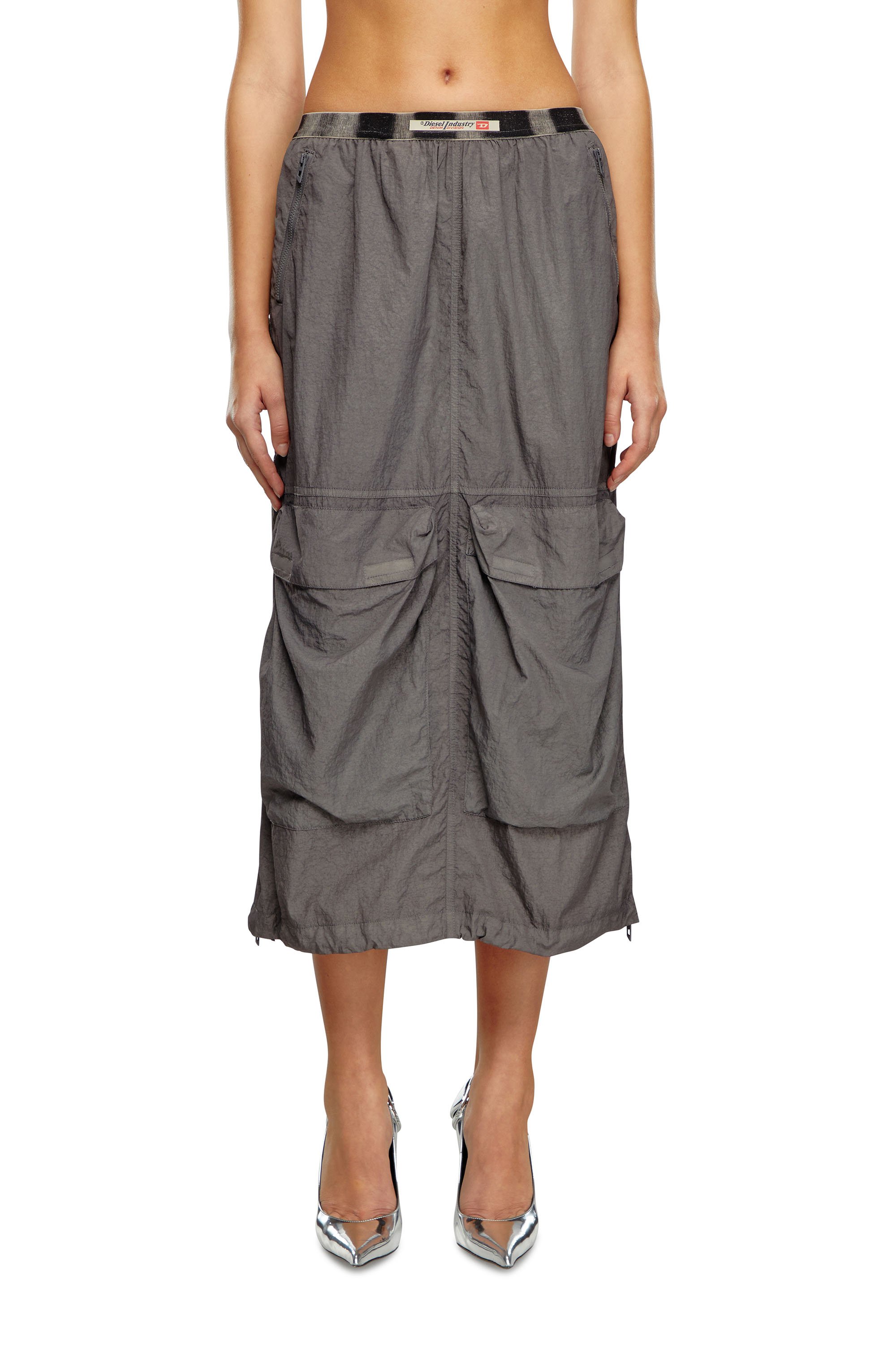 Diesel - O-ASIS, Woman Cargo midi skirt in recycled nylon in Grey - Image 1