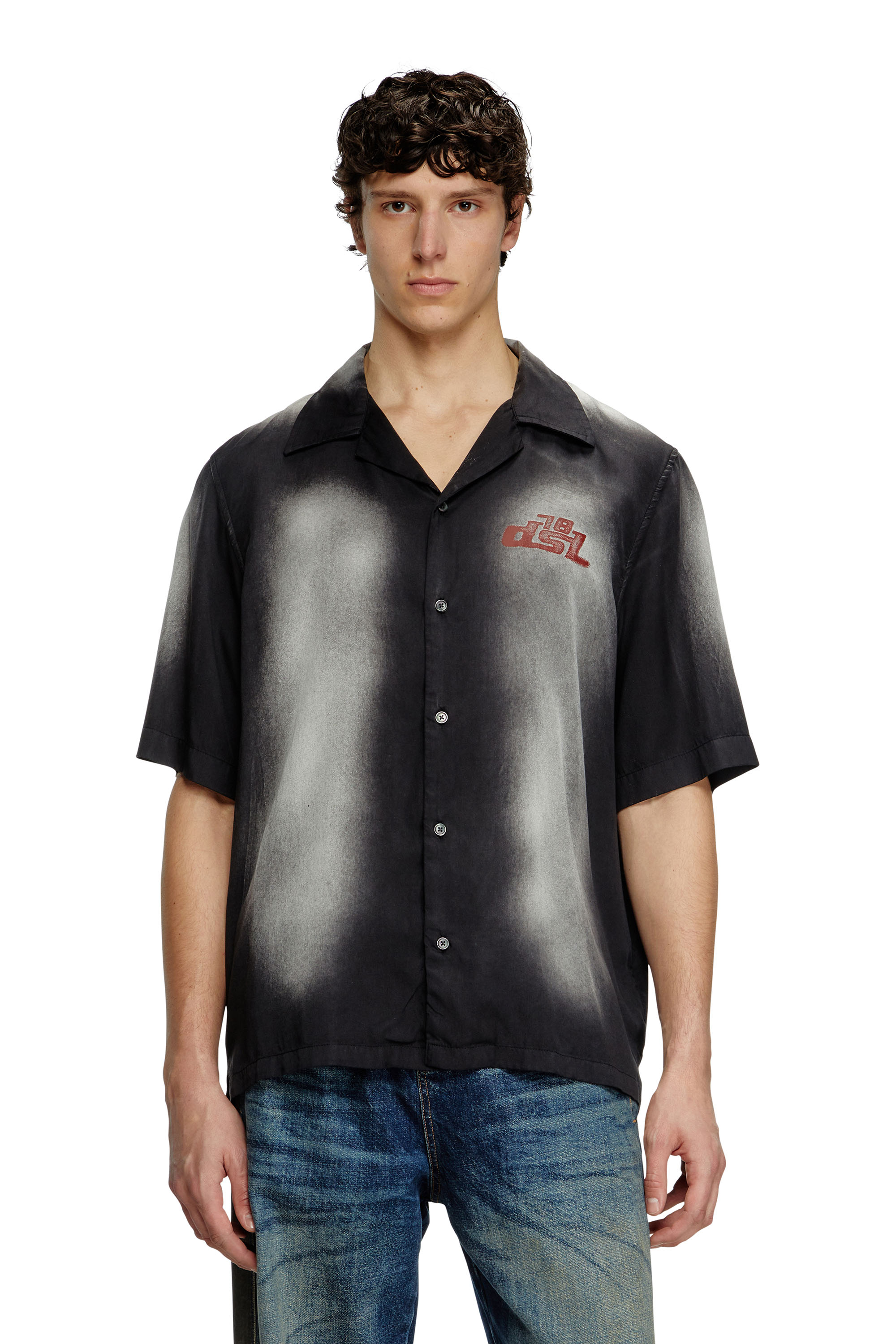 Diesel - S-ELLY, Man's Faded bowling shirt with logo prints in null - 1