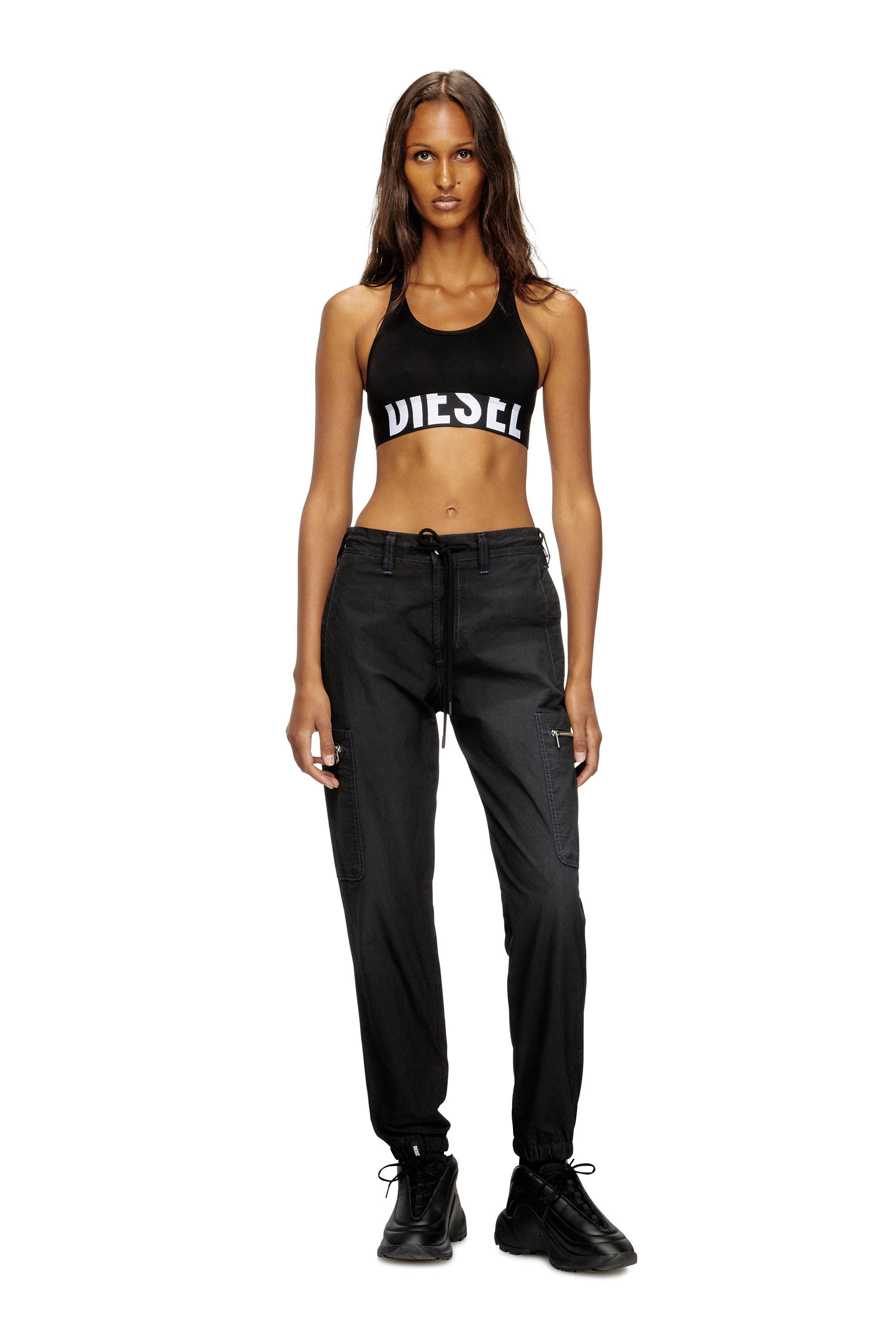 Diesel - UFSB-COTTON-RACE-BRALETTE-XL, Woman's Sports bra with cut-off logo in Black - 4
