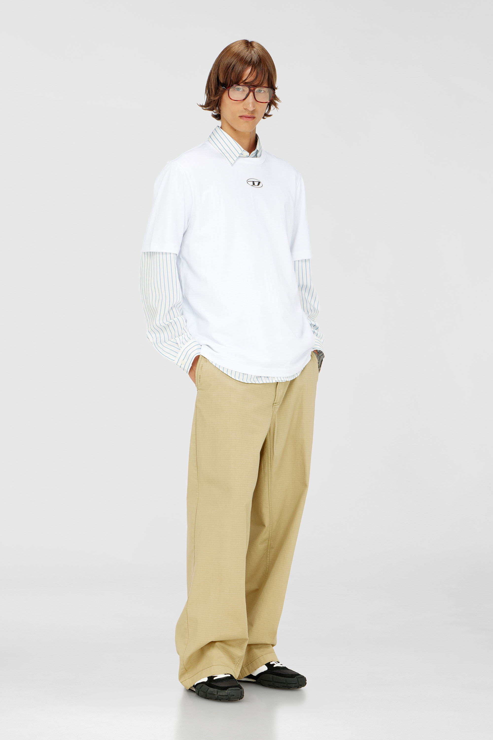 Diesel - T-ADJUST-OD, Man's T-shirt with metallic Oval D in White - 2