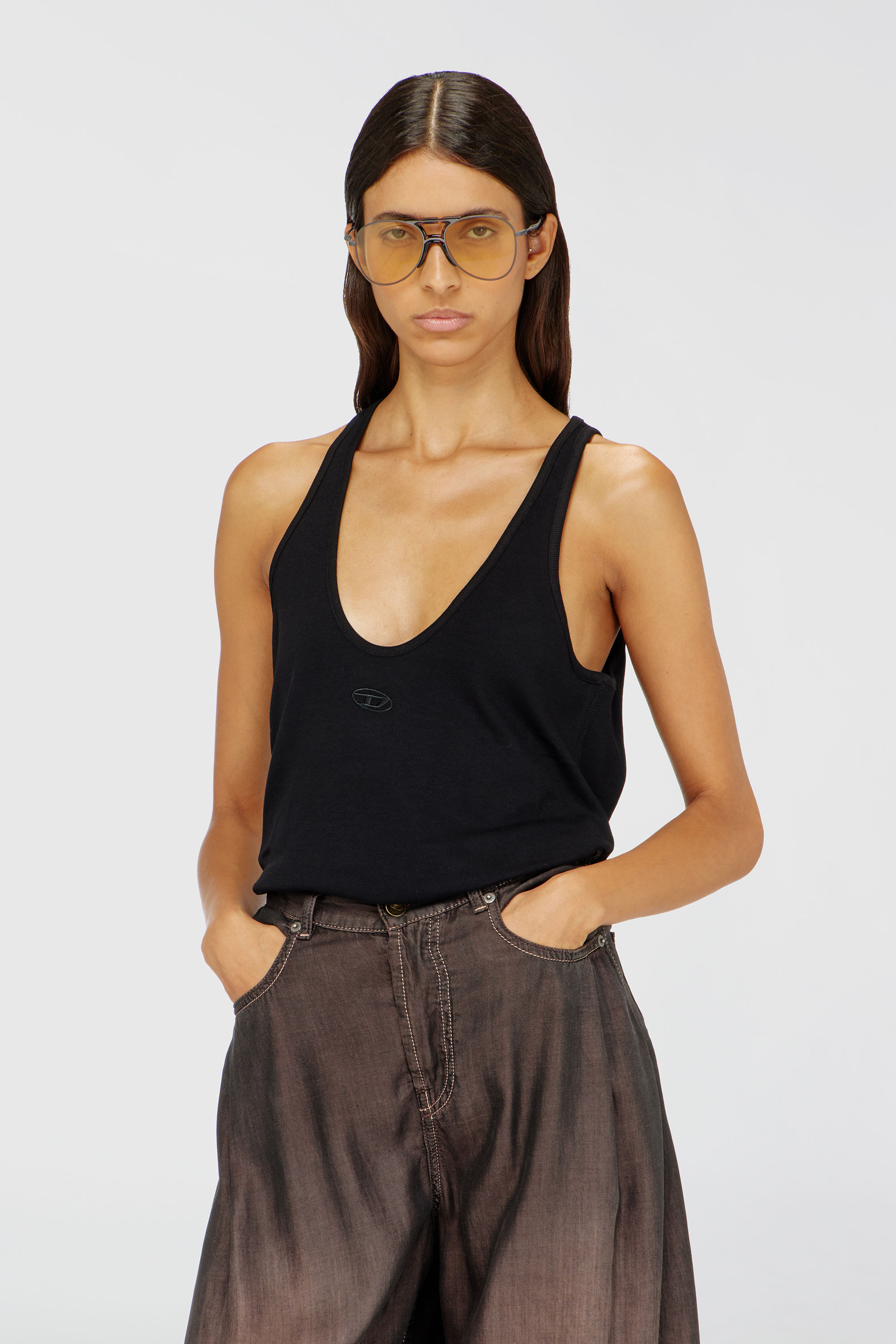 Diesel - T-IPSYA-LKDS, Woman's Ribbed tank top with Oval D in Black - 2