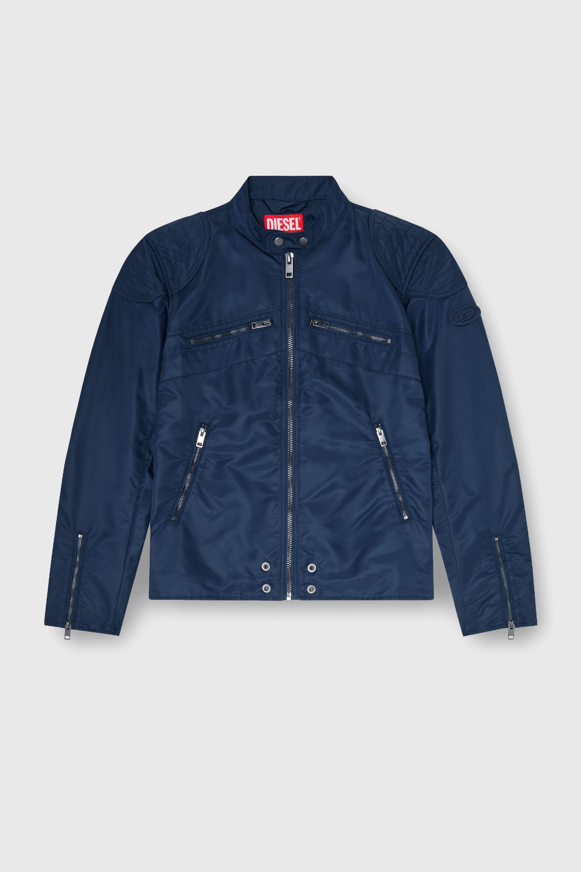 Diesel - J-GLORY-T92, Man's Nylon jacket with quilted shoulders and zip pockets in Navy Blue - 2