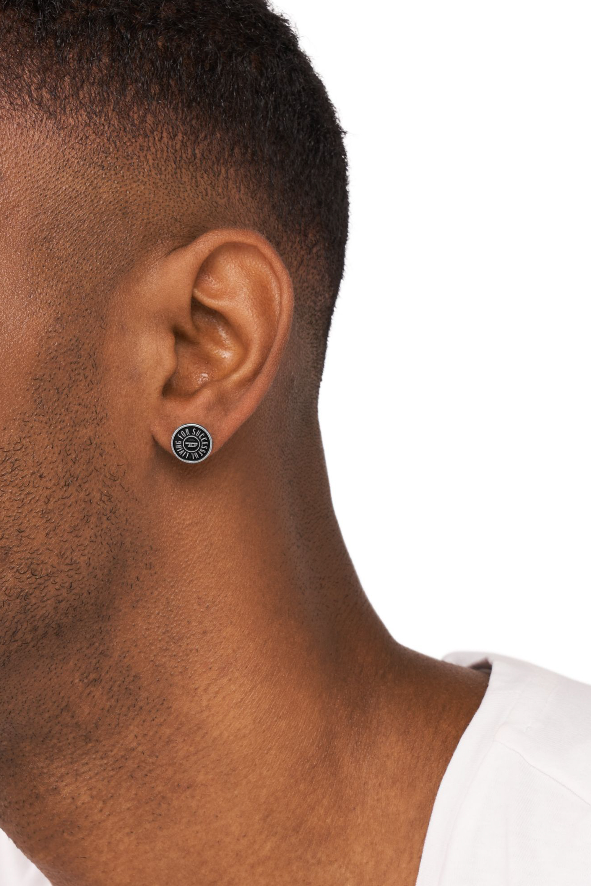 Diesel - DX1462, Man's Stainless steel stud earring in Silver/Black - 2