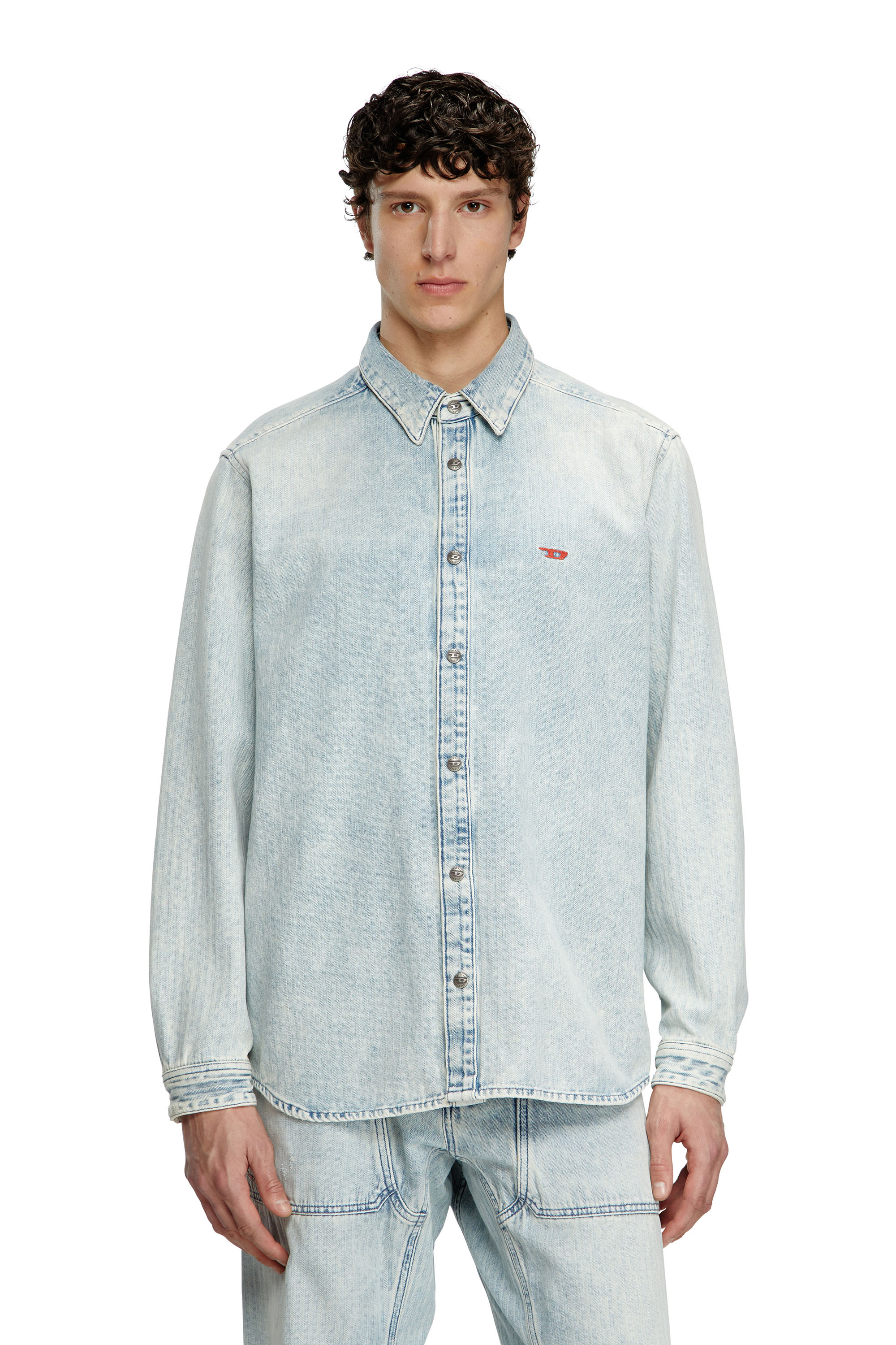 Diesel - D-SIMPLY, Man's Shirt in herringbone denim in Light Blue - 1